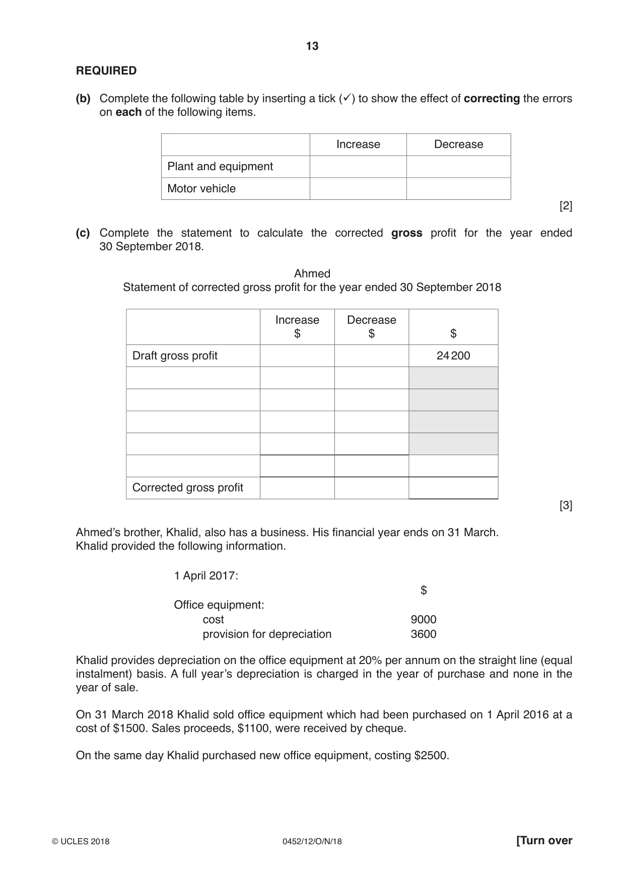 Cambridge IGCSE Accounting 0452 2018 Oct/Nov Paper 1 · Variant 2 question paper, page 13 of 24
