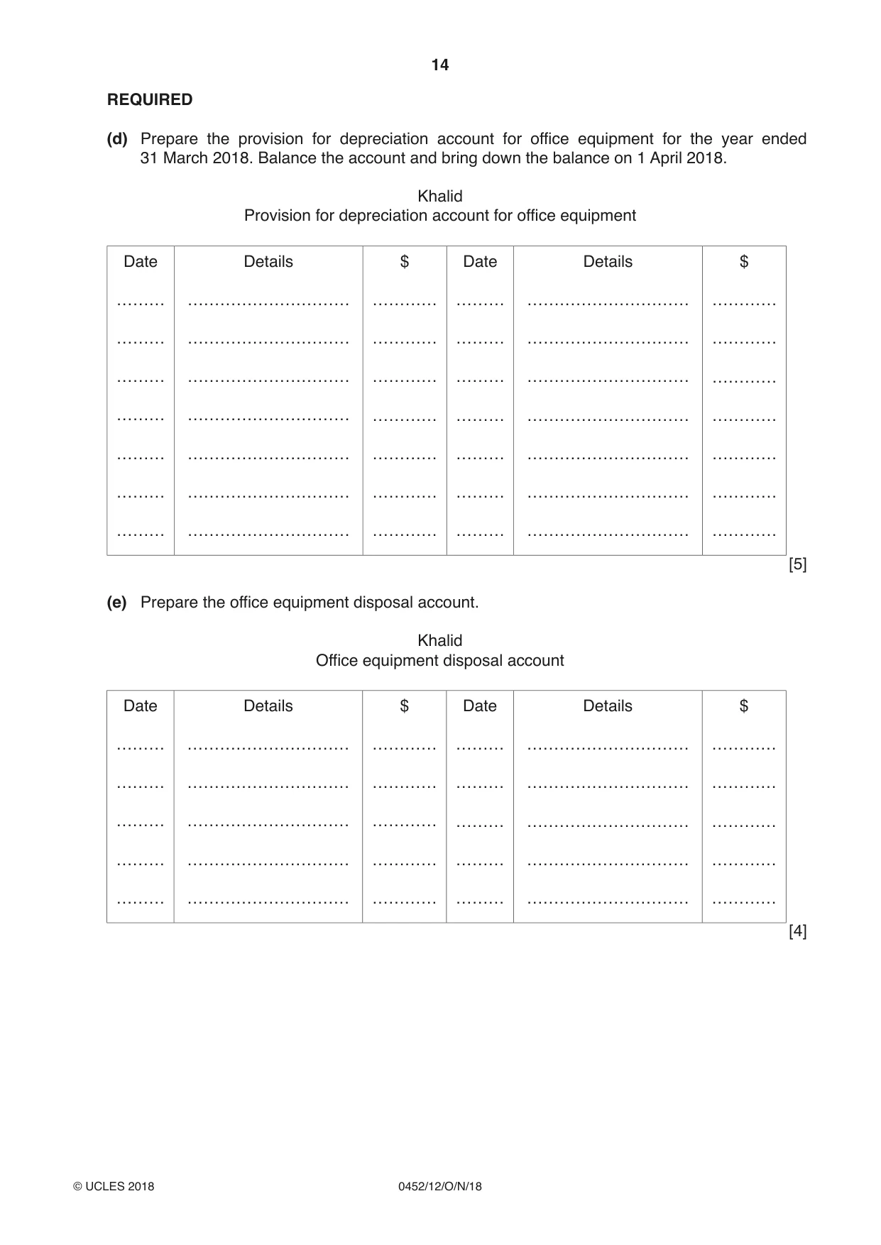 Cambridge IGCSE Accounting 0452 2018 Oct/Nov Paper 1 · Variant 2 question paper, page 14 of 24