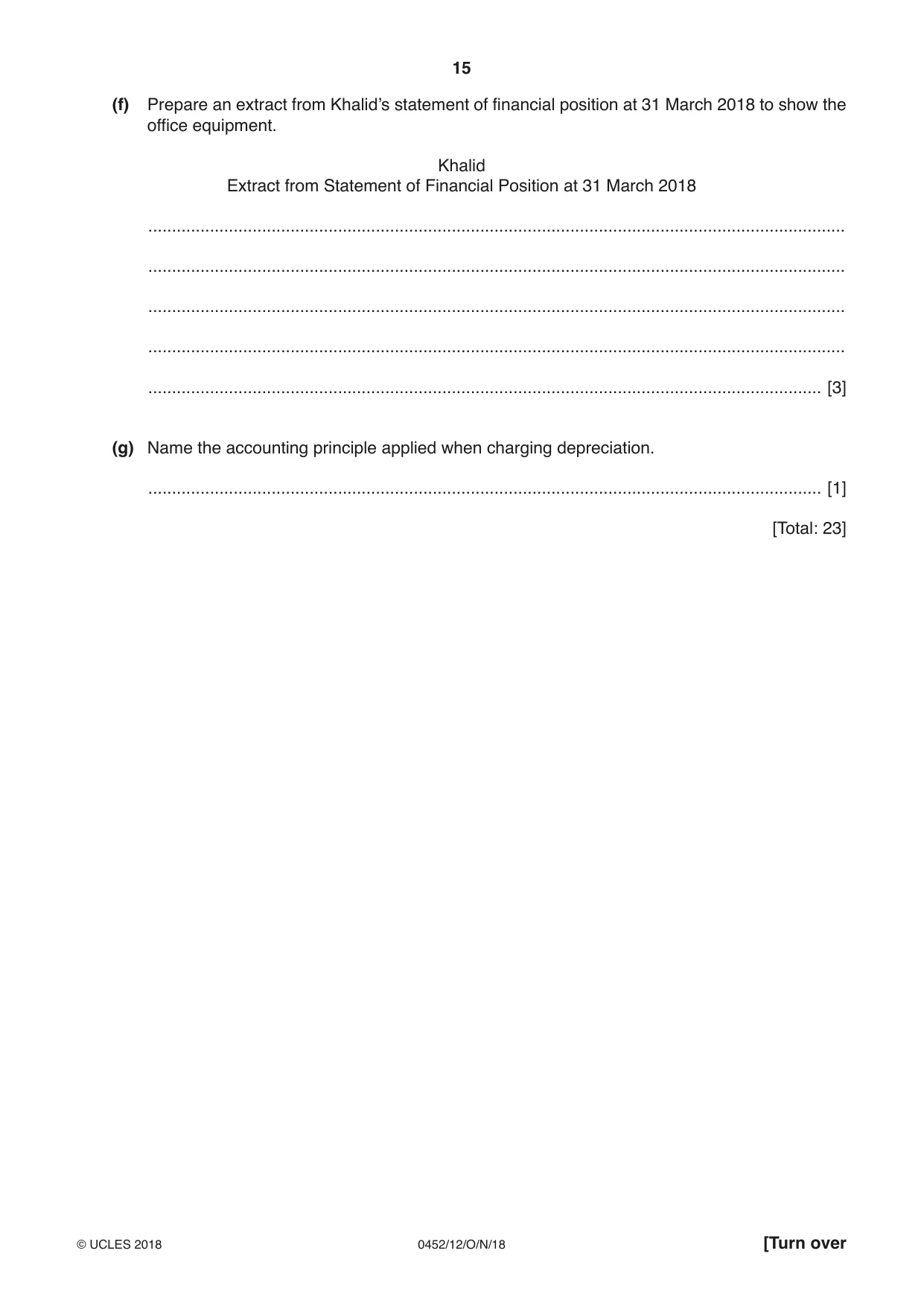 Cambridge IGCSE Accounting 0452 2018 Oct/Nov Paper 1 · Variant 2 question paper, page 15 of 24