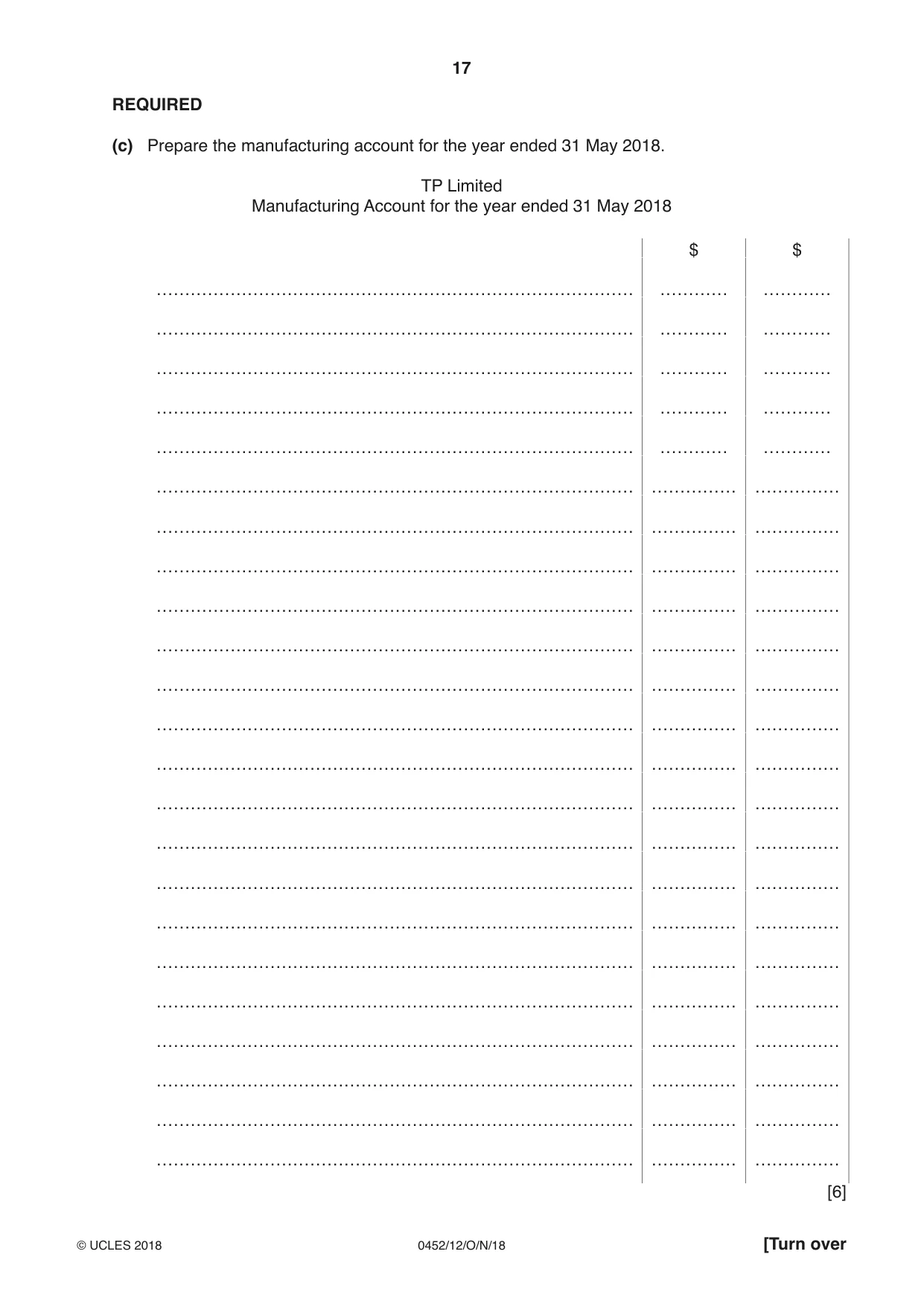 Cambridge IGCSE Accounting 0452 2018 Oct/Nov Paper 1 · Variant 2 question paper, page 17 of 24