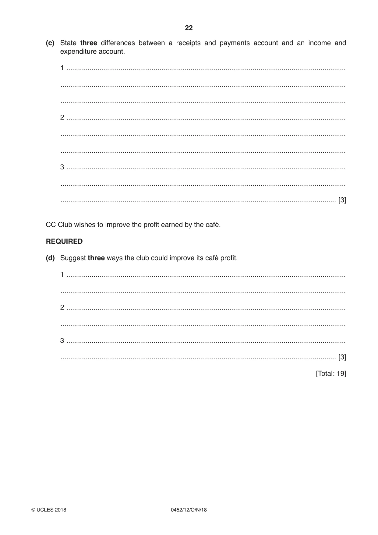 Cambridge IGCSE Accounting 0452 2018 Oct/Nov Paper 1 · Variant 2 question paper, page 22 of 24
