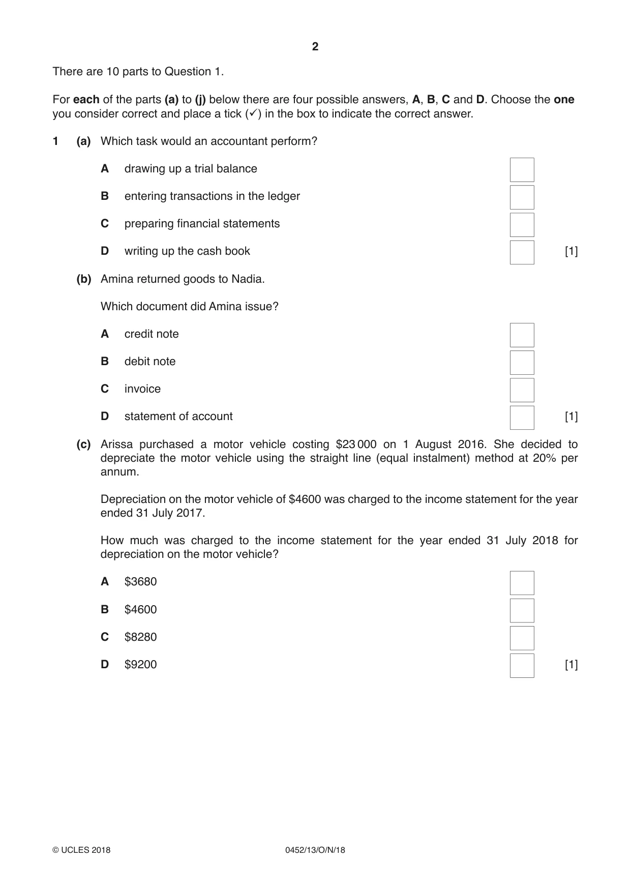 Cambridge IGCSE Accounting 0452 2018 Oct/Nov Paper 1 · Variant 3 question paper, page 2 of 20