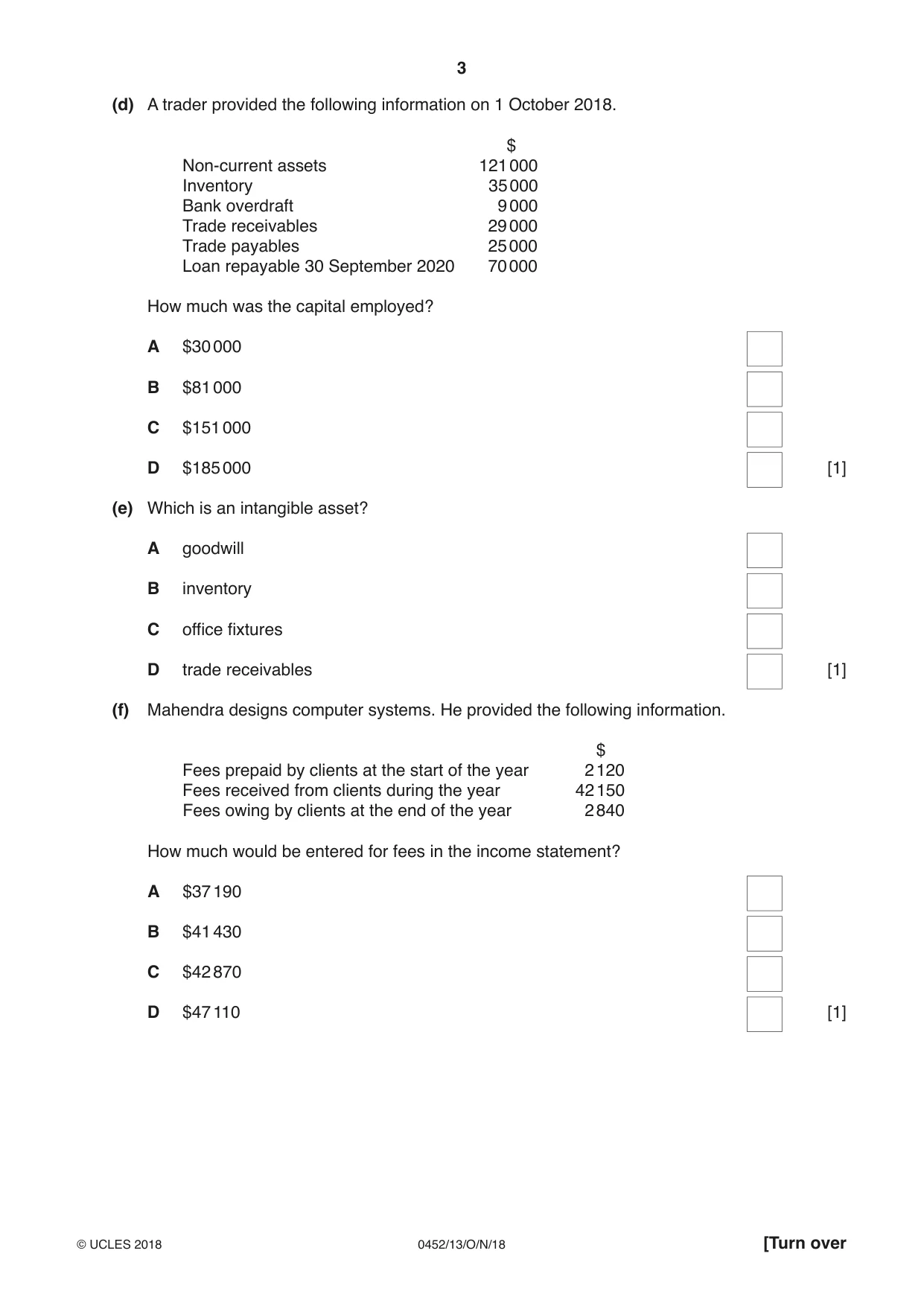 Cambridge IGCSE Accounting 0452 2018 Oct/Nov Paper 1 · Variant 3 question paper, page 3 of 20