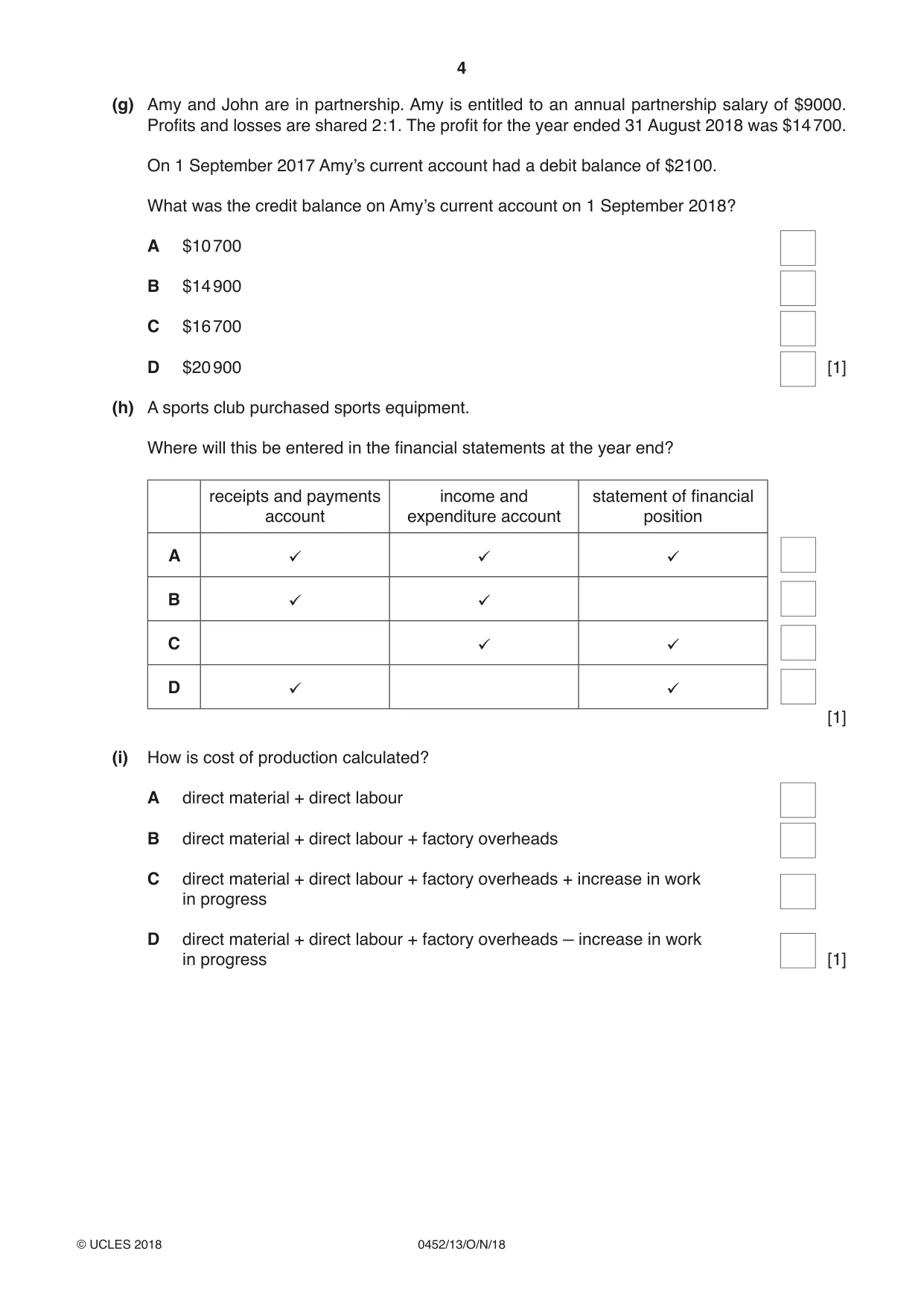 Cambridge IGCSE Accounting 0452 2018 Oct/Nov Paper 1 · Variant 3 question paper, page 4 of 20