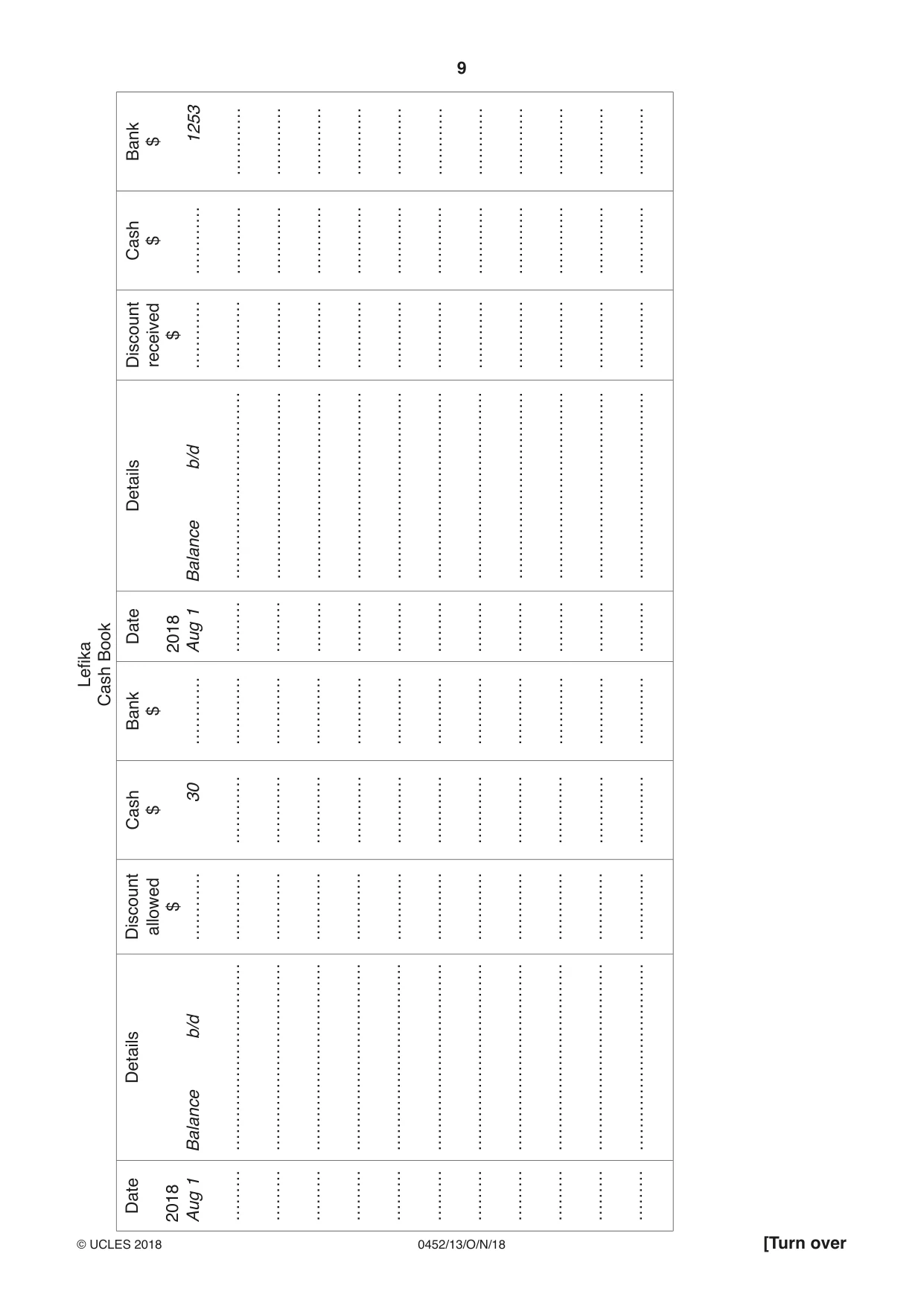 Cambridge IGCSE Accounting 0452 2018 Oct/Nov Paper 1 · Variant 3 question paper, page 9 of 20