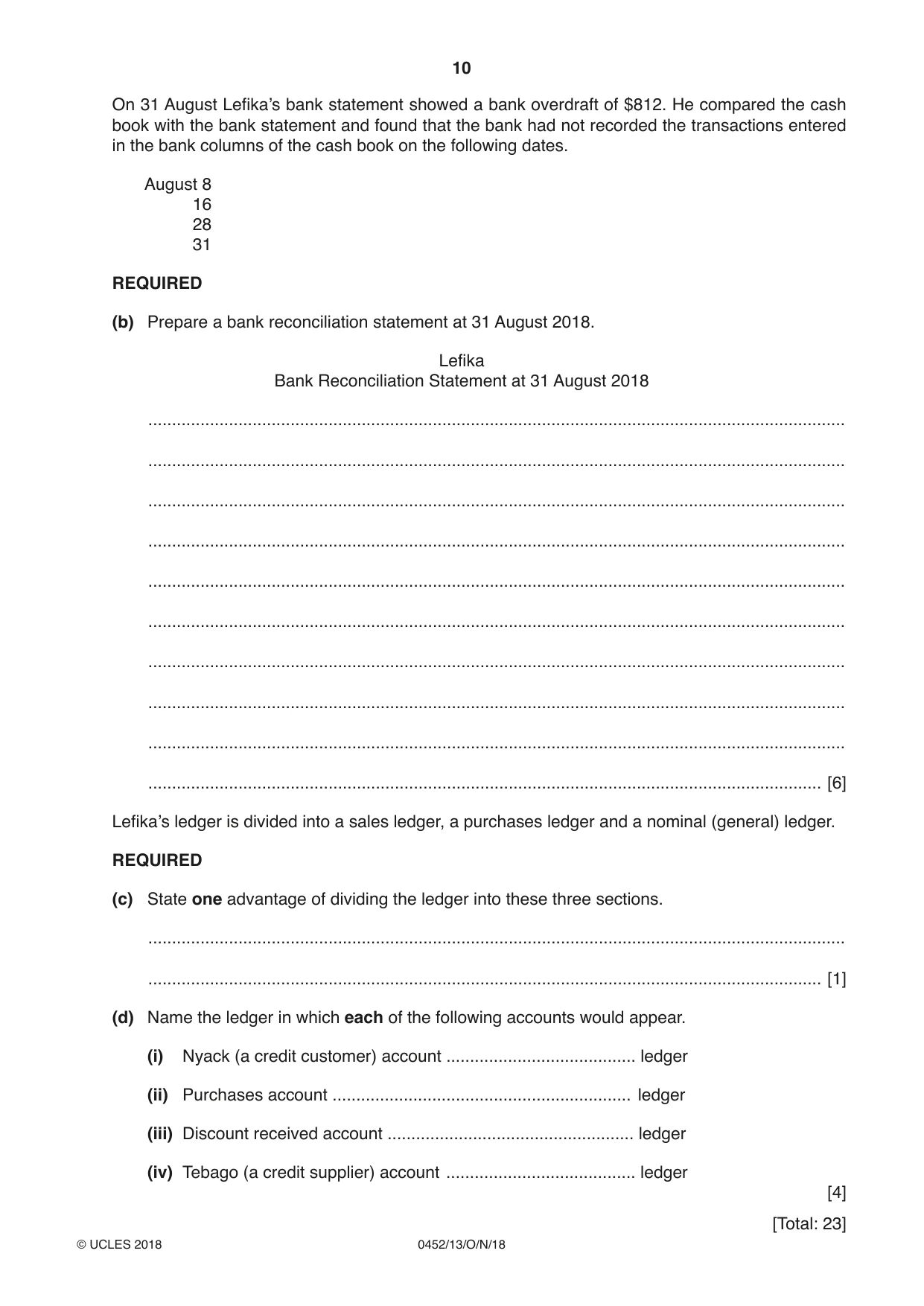 Cambridge IGCSE Accounting 0452 2018 Oct/Nov Paper 1 · Variant 3 question paper, page 10 of 20