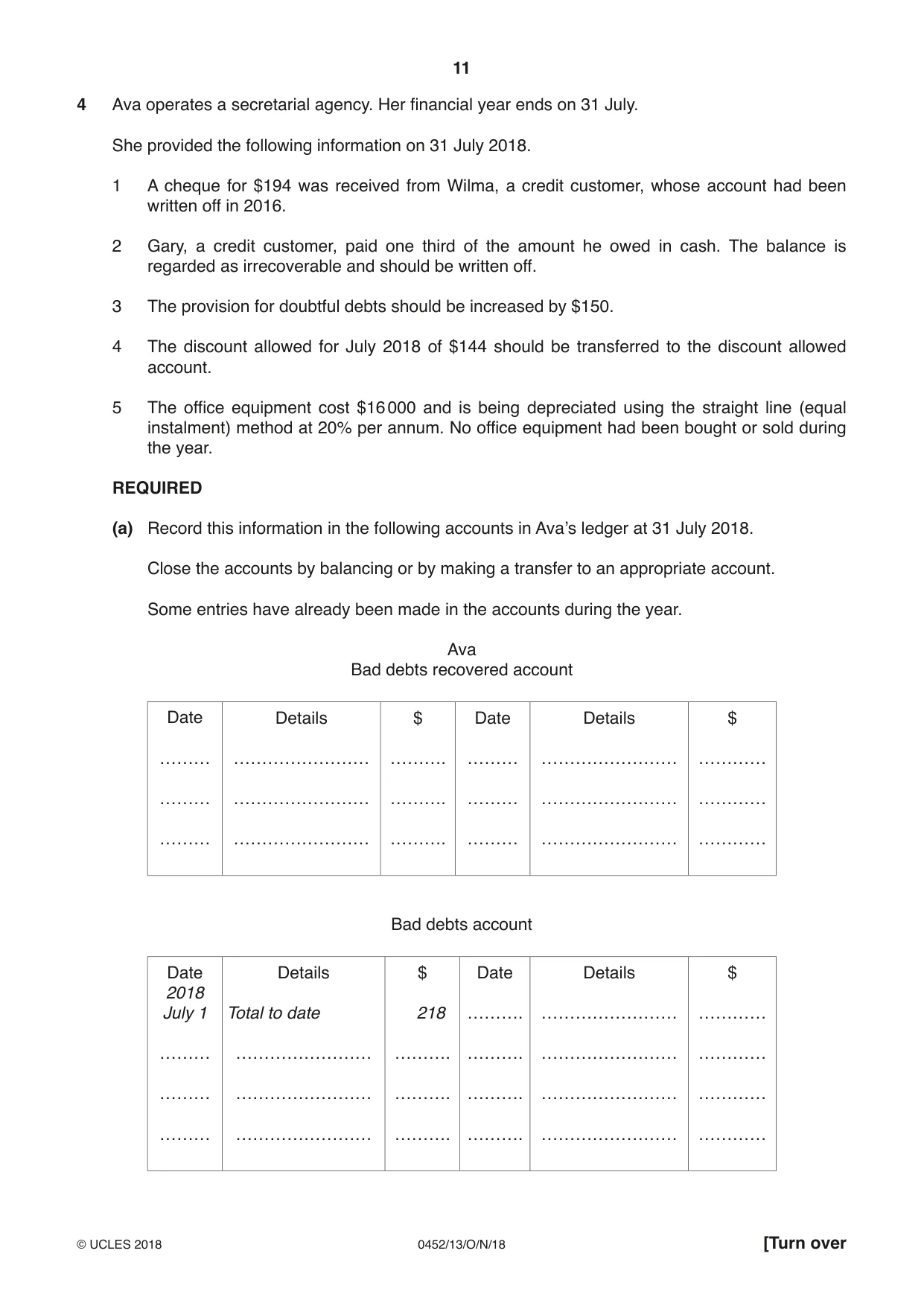 Cambridge IGCSE Accounting 0452 2018 Oct/Nov Paper 1 · Variant 3 question paper, page 11 of 20