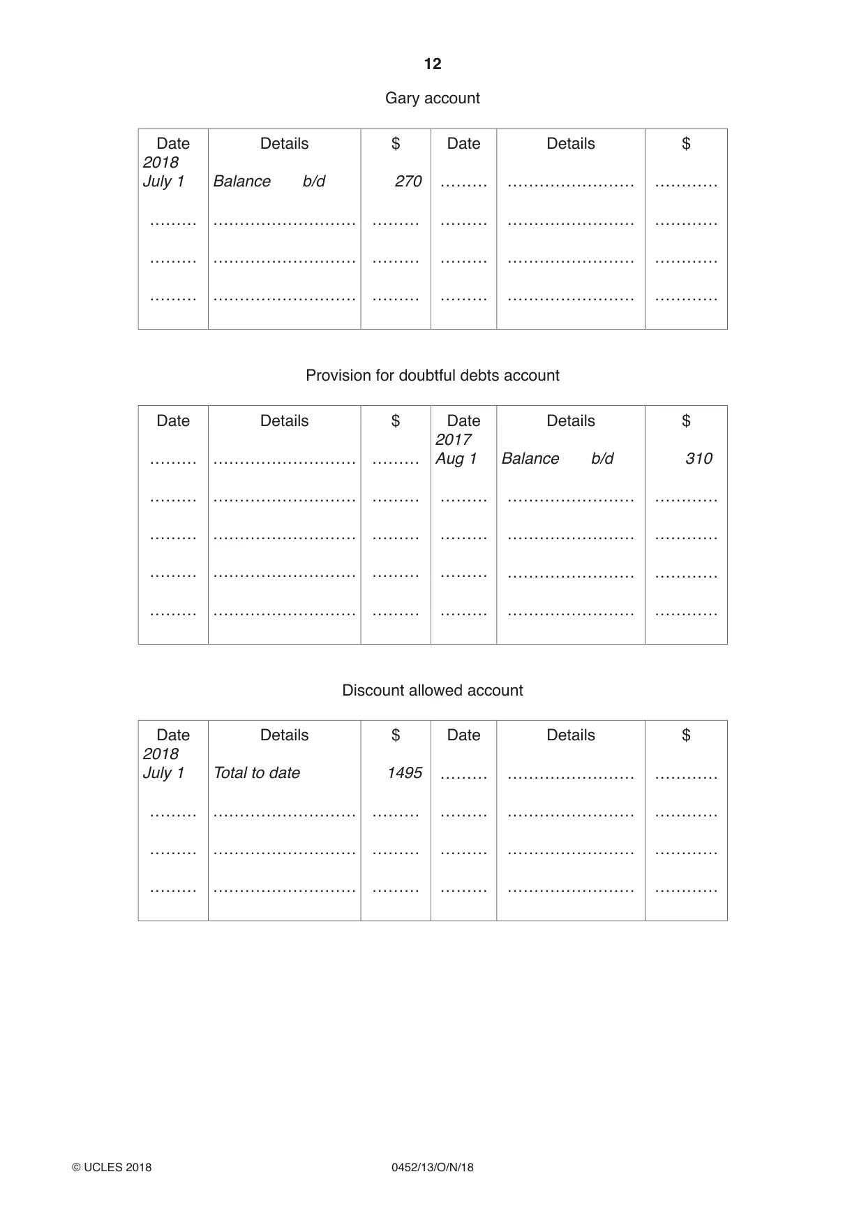 Cambridge IGCSE Accounting 0452 2018 Oct/Nov Paper 1 · Variant 3 question paper, page 12 of 20
