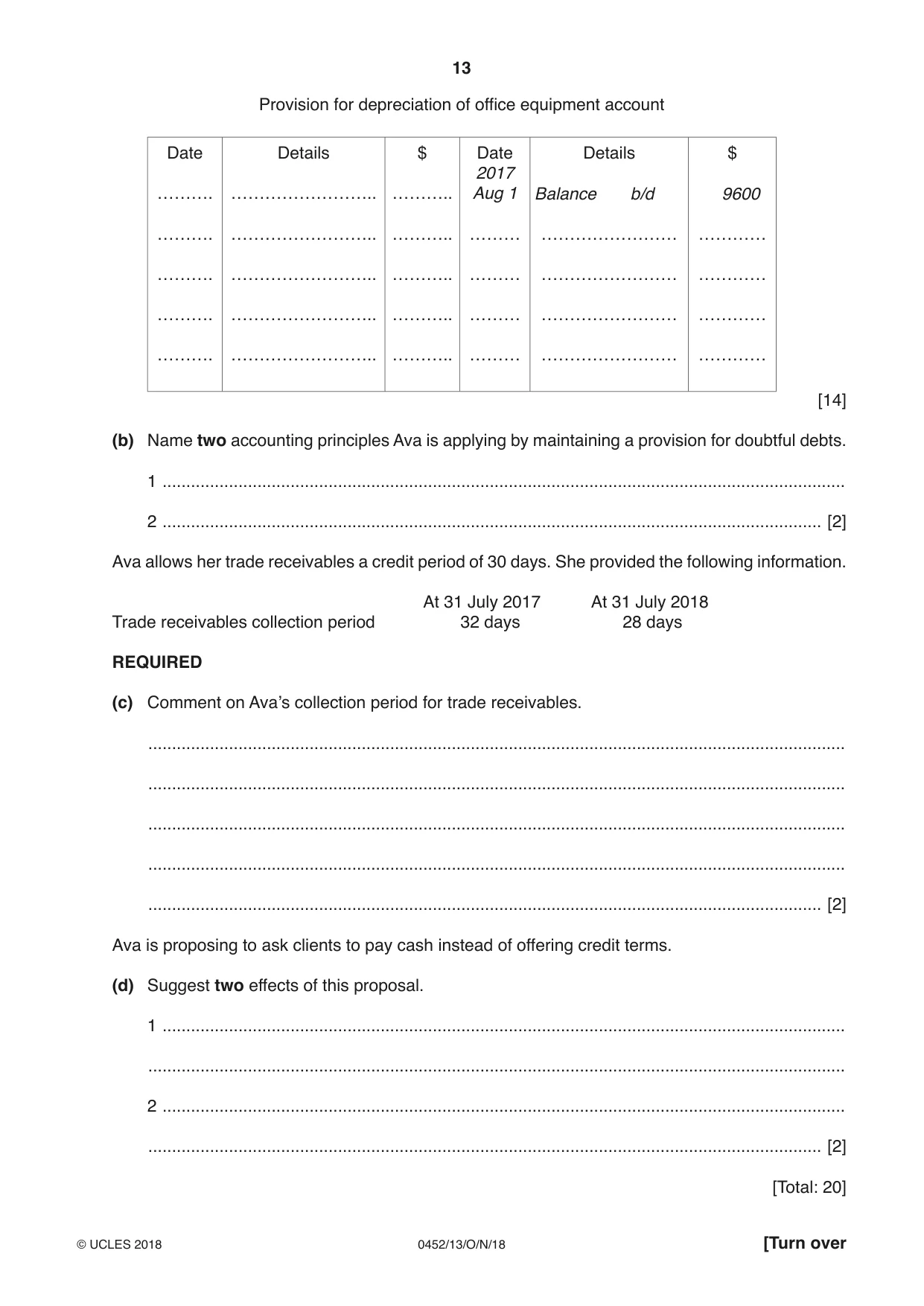 Cambridge IGCSE Accounting 0452 2018 Oct/Nov Paper 1 · Variant 3 question paper, page 13 of 20