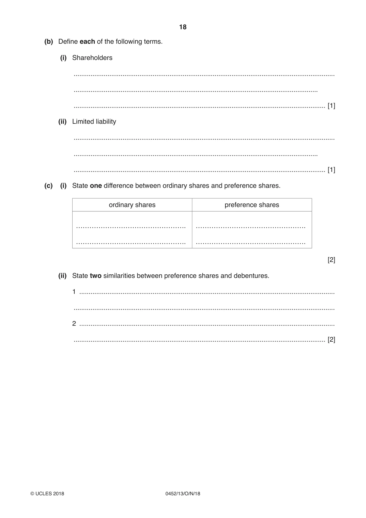Cambridge IGCSE Accounting 0452 2018 Oct/Nov Paper 1 · Variant 3 question paper, page 18 of 20