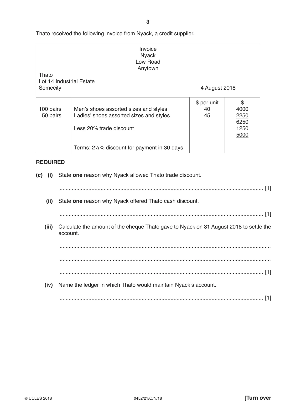 Cambridge IGCSE Accounting 0452 2018 Oct/Nov Paper 2 · Variant 1 question paper, page 3 of 24