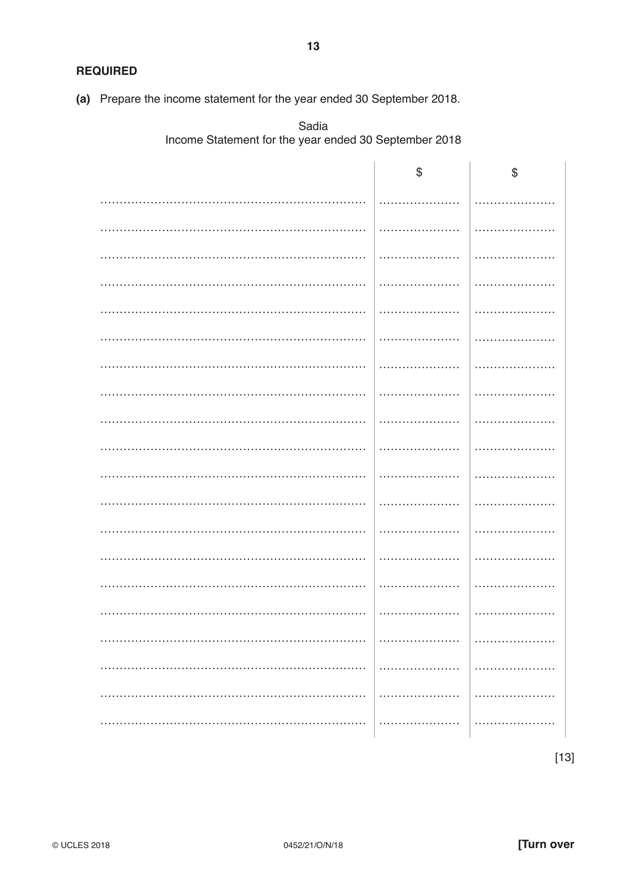 Cambridge IGCSE Accounting 0452 2018 Oct/Nov Paper 2 · Variant 1 question paper, page 13 of 24