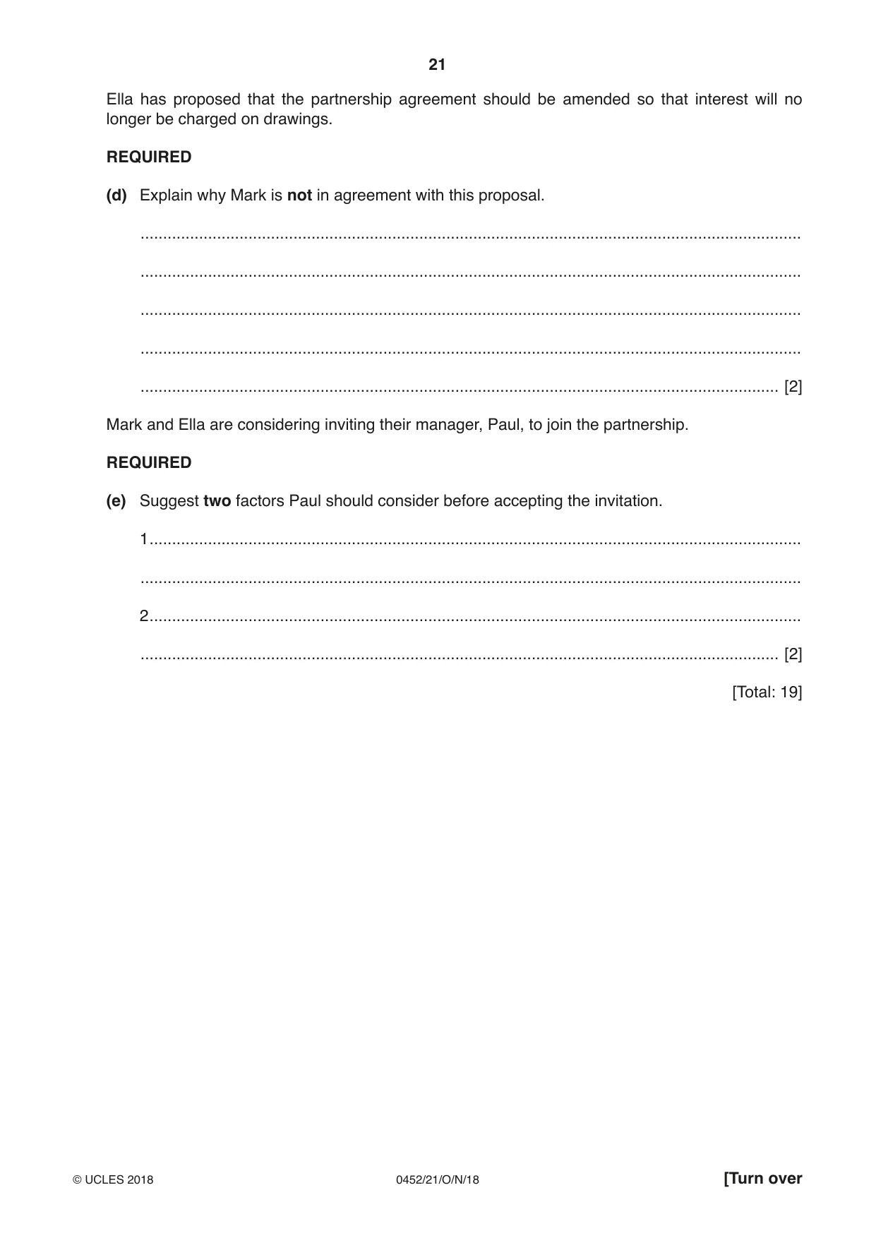 Cambridge IGCSE Accounting 0452 2018 Oct/Nov Paper 2 · Variant 1 question paper, page 21 of 24