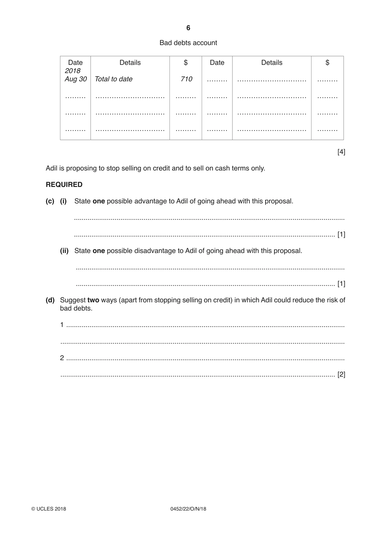 Cambridge IGCSE Accounting 0452 2018 Oct/Nov Paper 2 · Variant 2 question paper, page 6 of 24