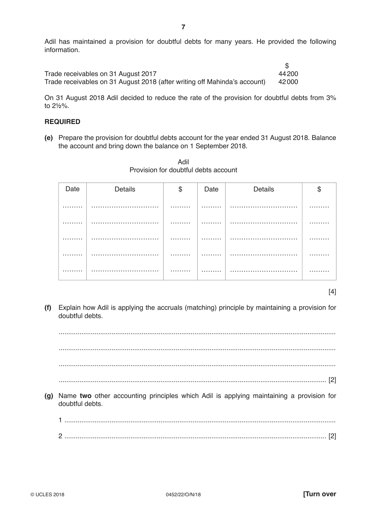 Cambridge IGCSE Accounting 0452 2018 Oct/Nov Paper 2 · Variant 2 question paper, page 7 of 24