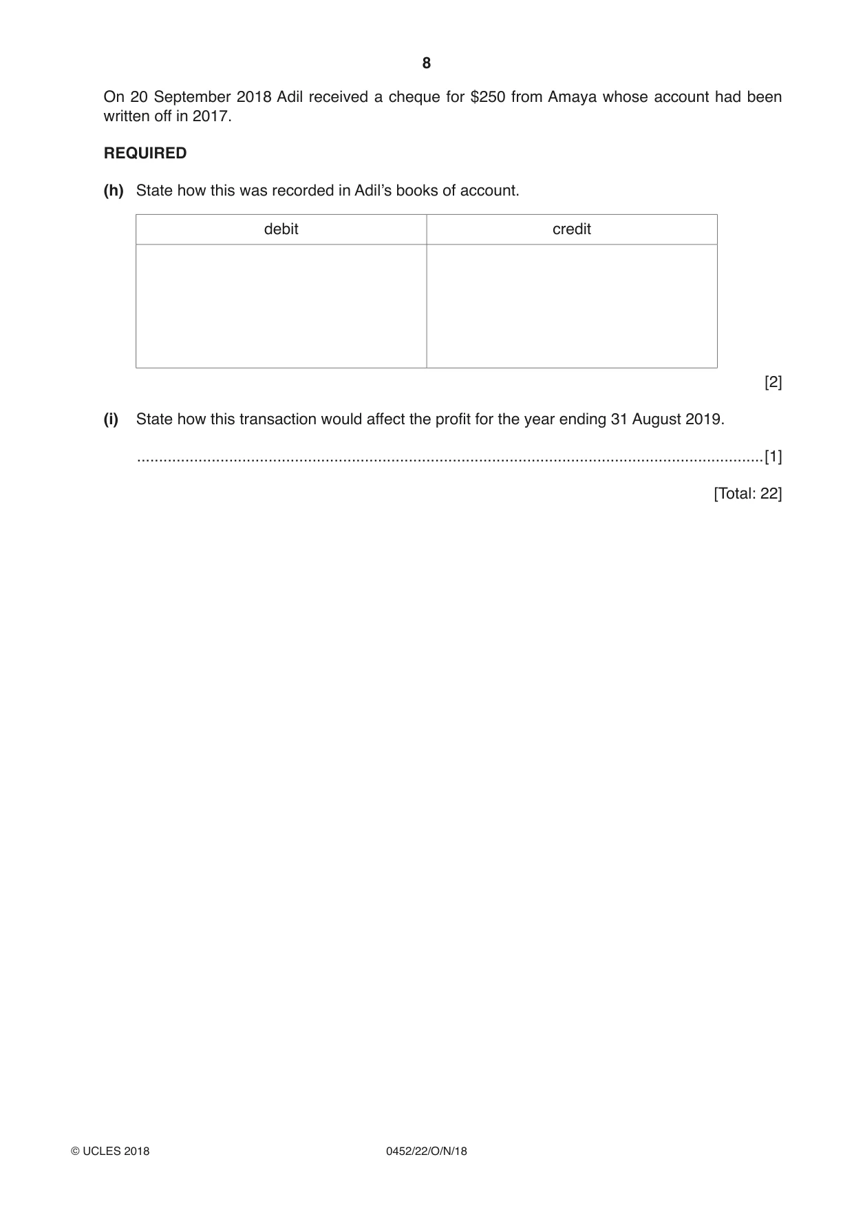Cambridge IGCSE Accounting 0452 2018 Oct/Nov Paper 2 · Variant 2 question paper, page 8 of 24