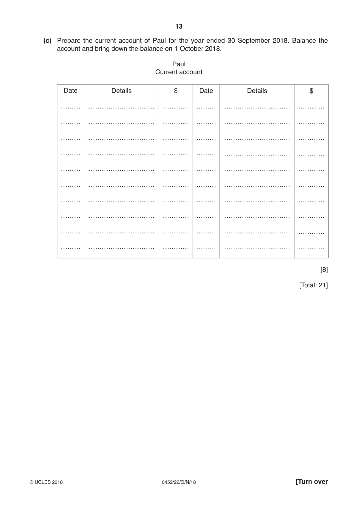 Cambridge IGCSE Accounting 0452 2018 Oct/Nov Paper 2 · Variant 2 question paper, page 13 of 24