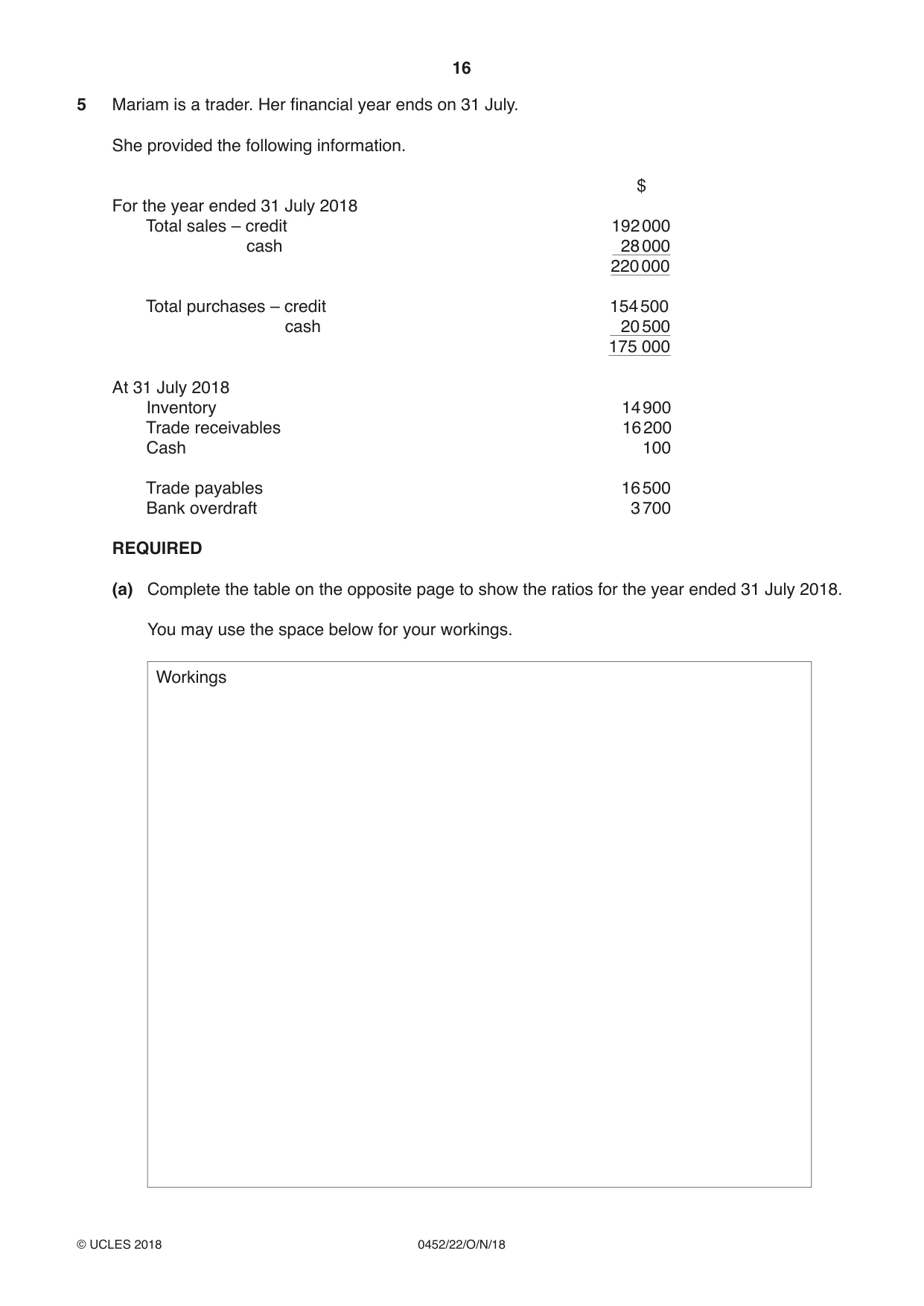 Cambridge IGCSE Accounting 0452 2018 Oct/Nov Paper 2 · Variant 2 question paper, page 16 of 24