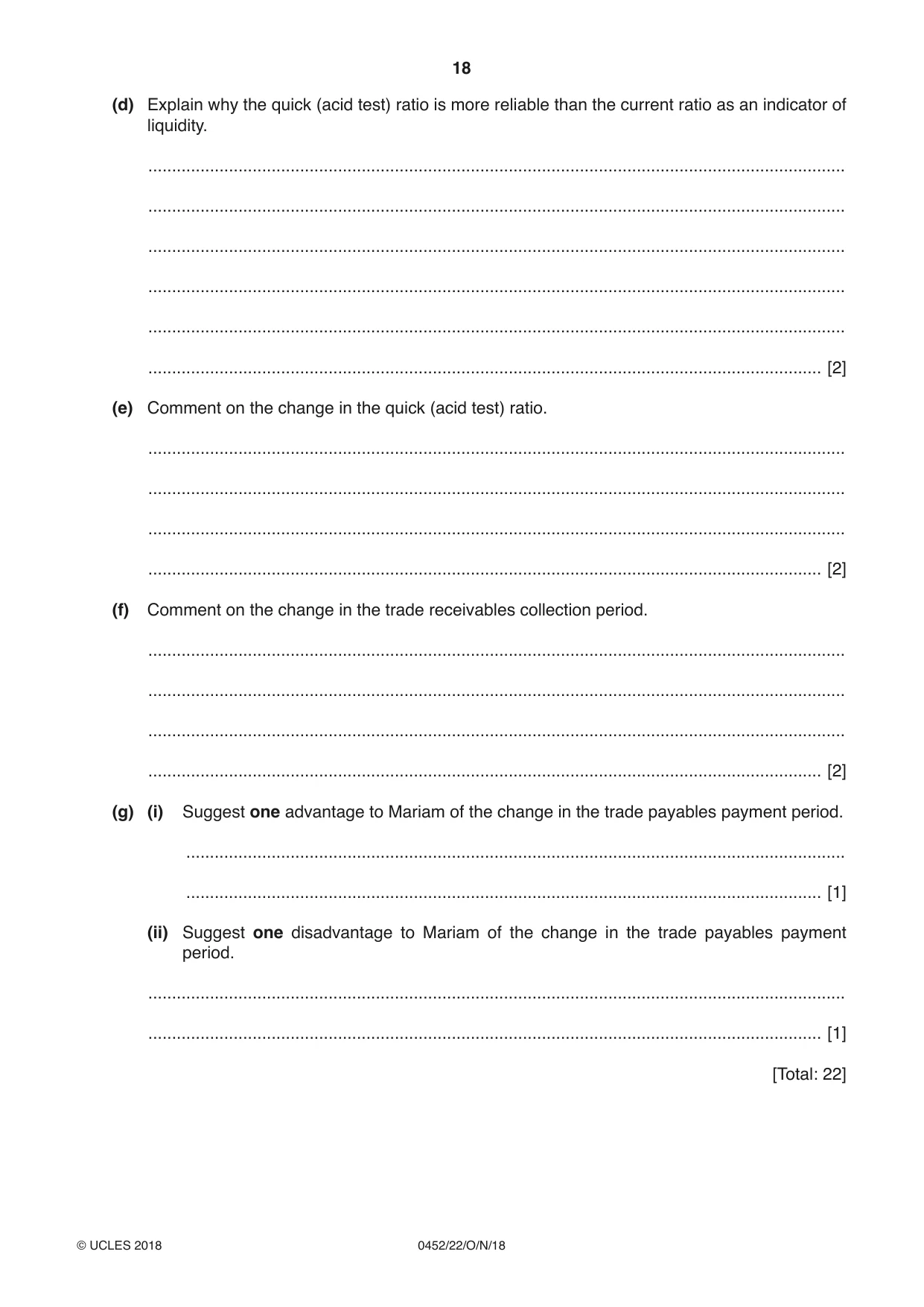 Cambridge IGCSE Accounting 0452 2018 Oct/Nov Paper 2 · Variant 2 question paper, page 18 of 24