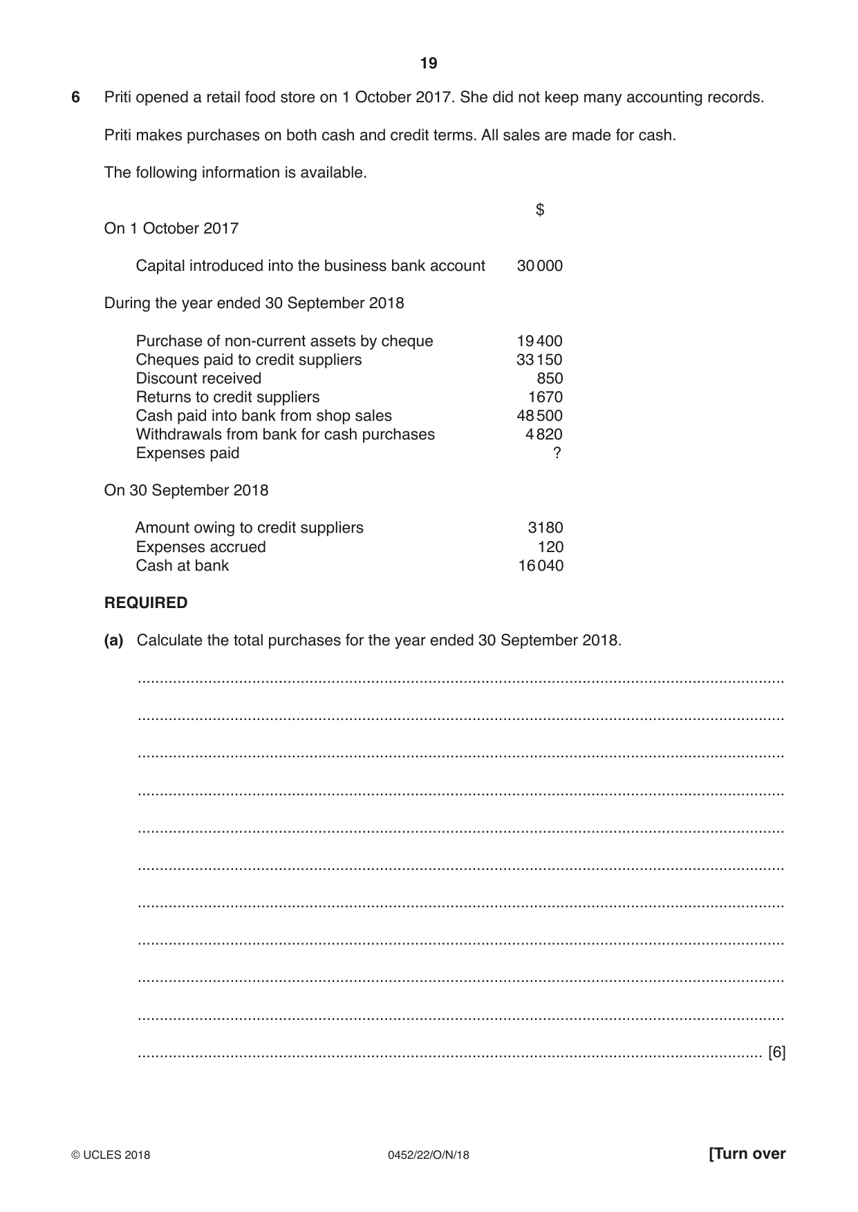 Cambridge IGCSE Accounting 0452 2018 Oct/Nov Paper 2 · Variant 2 question paper, page 19 of 24