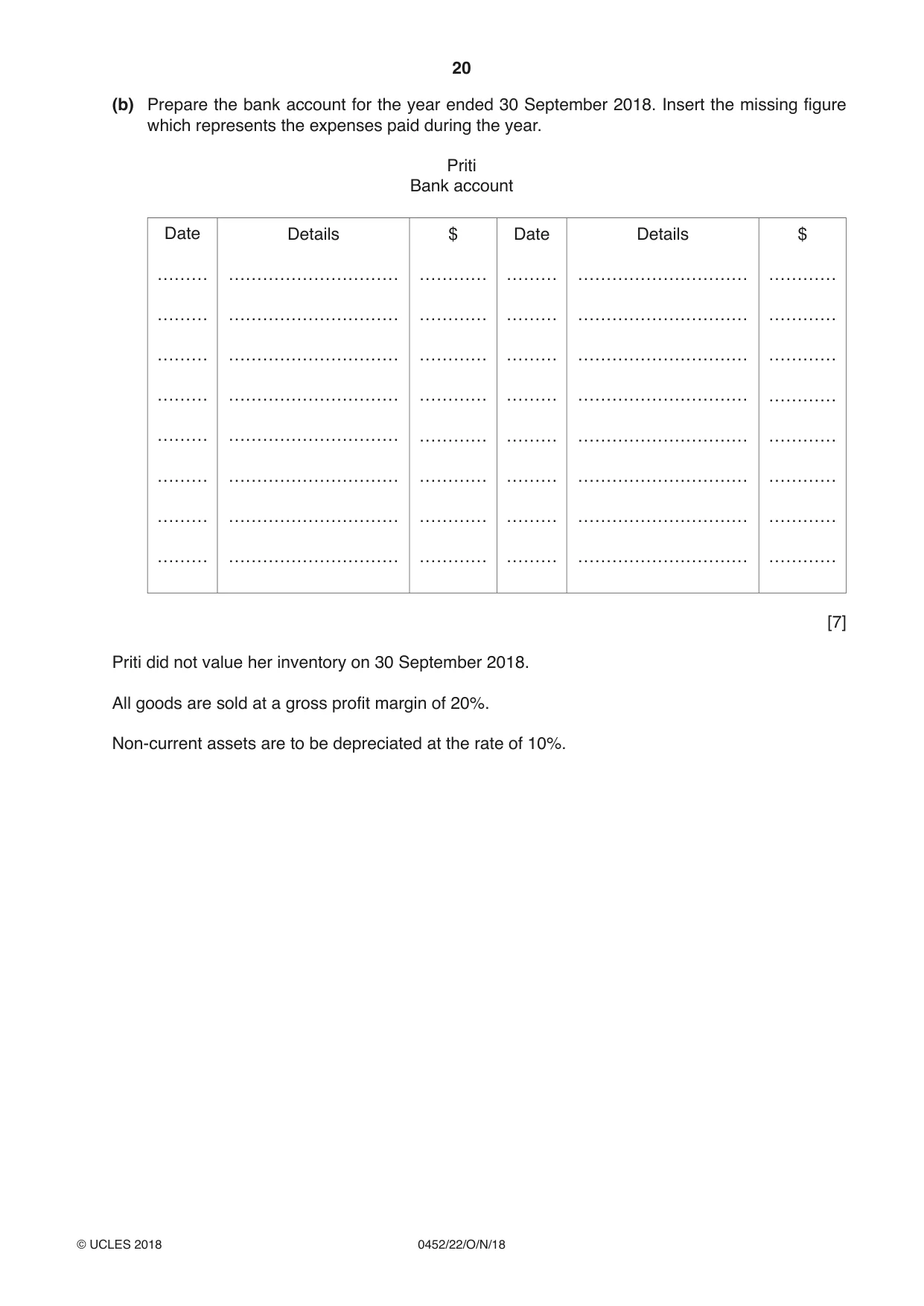 Cambridge IGCSE Accounting 0452 2018 Oct/Nov Paper 2 · Variant 2 question paper, page 20 of 24
