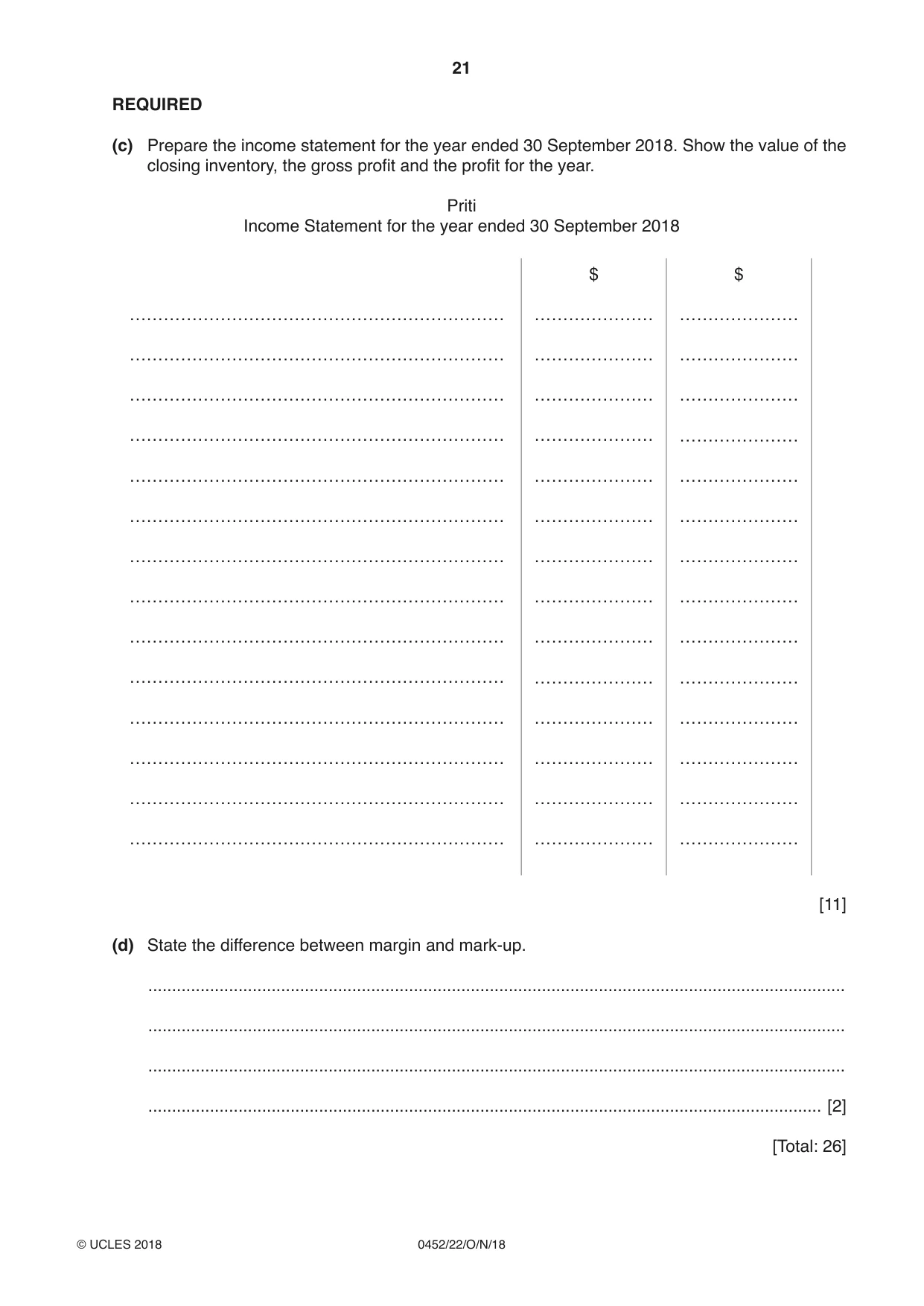 Cambridge IGCSE Accounting 0452 2018 Oct/Nov Paper 2 · Variant 2 question paper, page 21 of 24