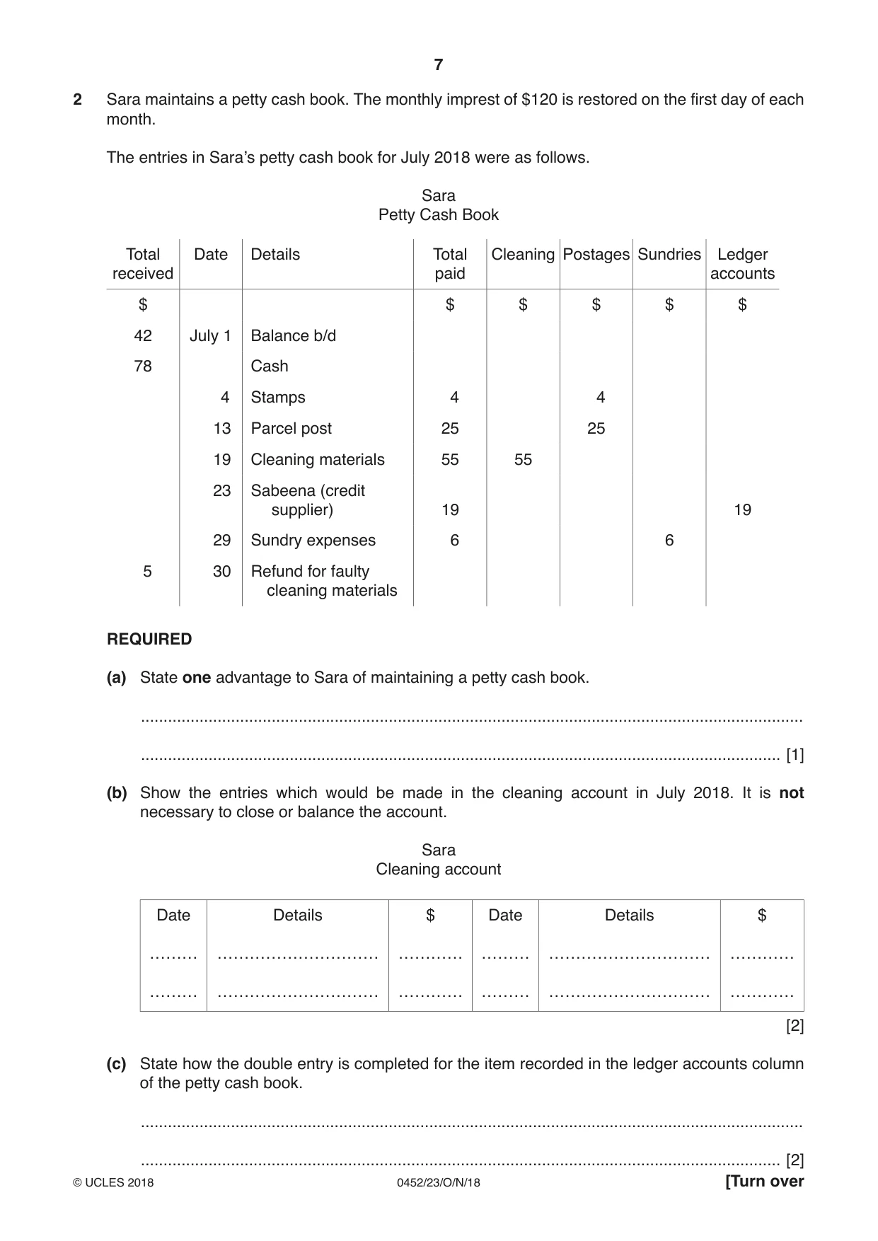 Cambridge IGCSE Accounting 0452 2018 Oct/Nov Paper 2 · Variant 3 question paper, page 7 of 24