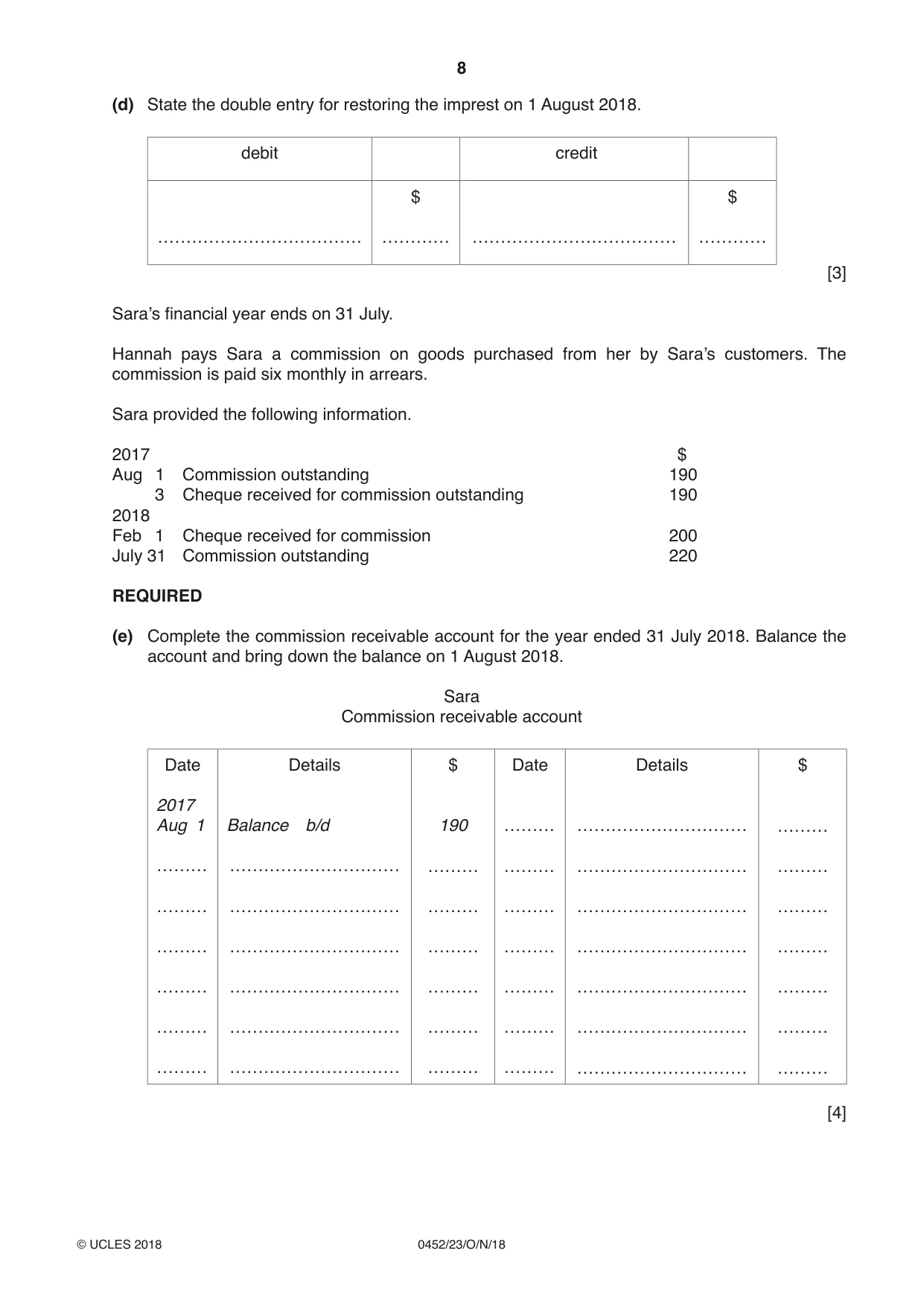 Cambridge IGCSE Accounting 0452 2018 Oct/Nov Paper 2 · Variant 3 question paper, page 8 of 24