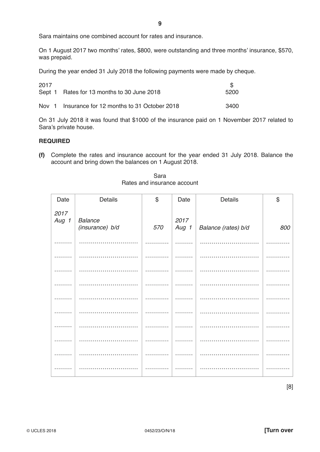 Cambridge IGCSE Accounting 0452 2018 Oct/Nov Paper 2 · Variant 3 question paper, page 9 of 24