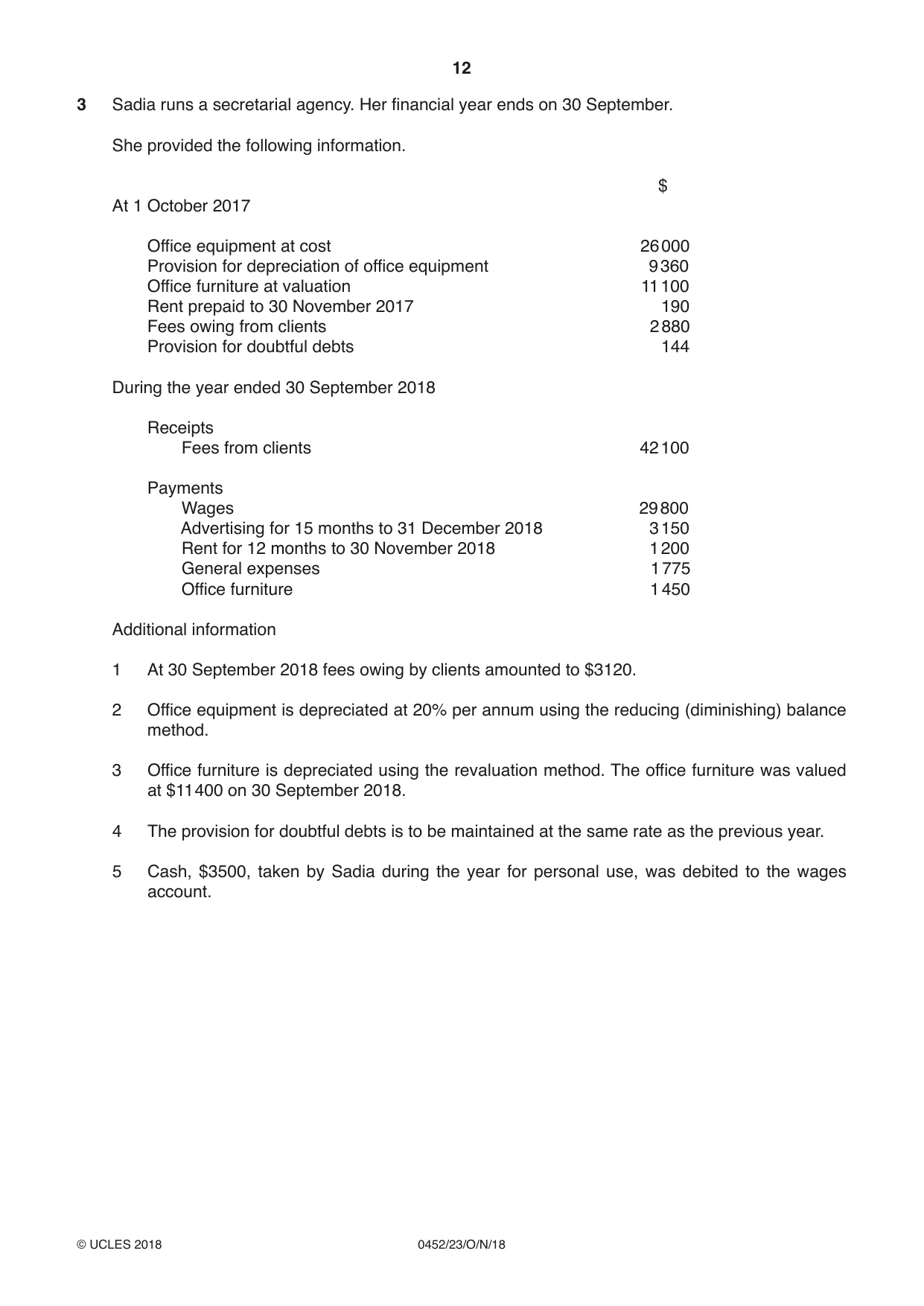 Cambridge IGCSE Accounting 0452 2018 Oct/Nov Paper 2 · Variant 3 question paper, page 12 of 24