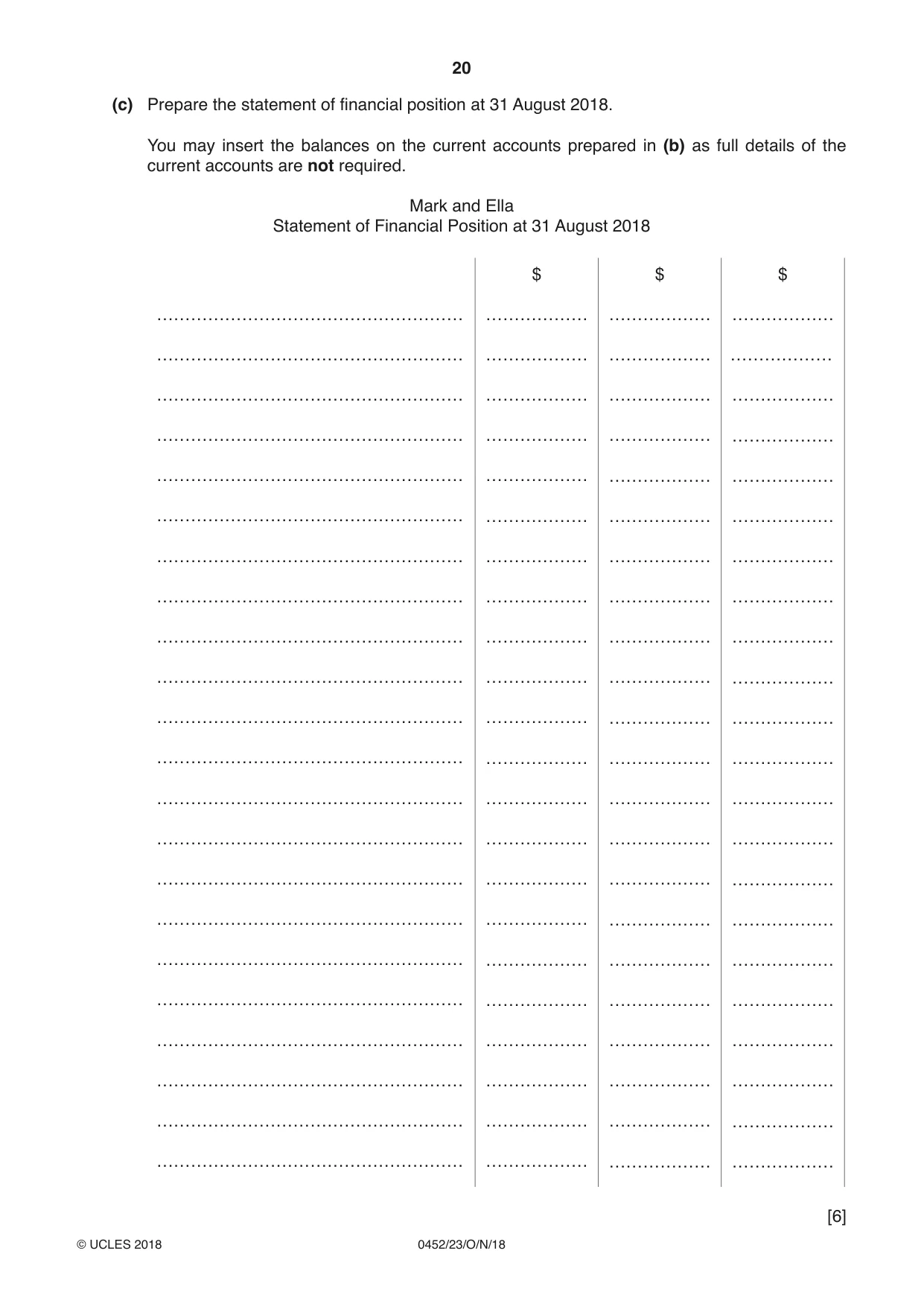 Cambridge IGCSE Accounting 0452 2018 Oct/Nov Paper 2 · Variant 3 question paper, page 20 of 24