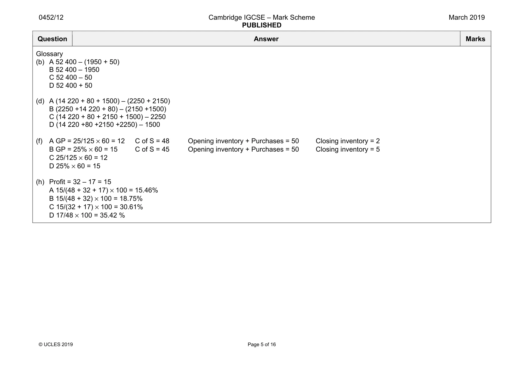 Mark scheme, page 5 of 16