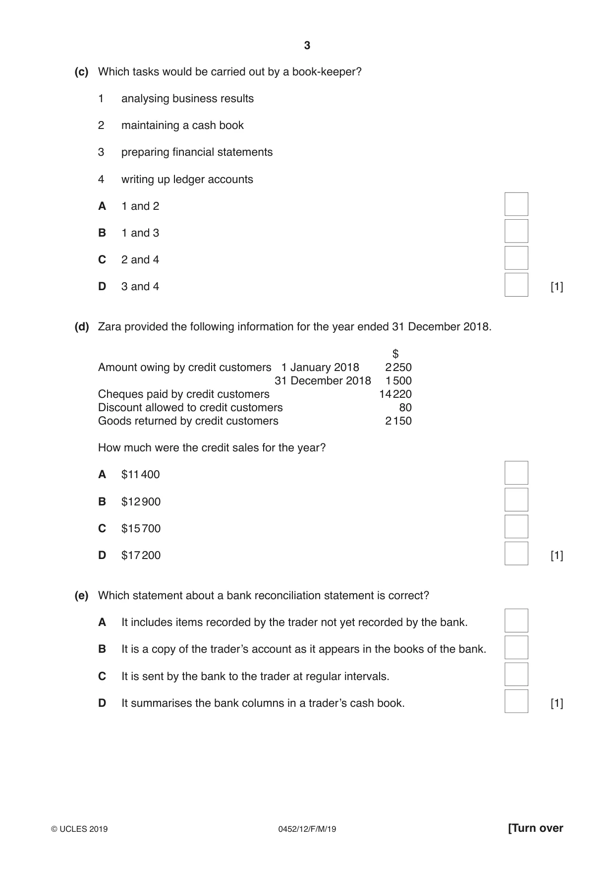 Cambridge IGCSE Accounting 0452 2019 Feb/March Paper 1 · Variant 2 question paper, page 3 of 20