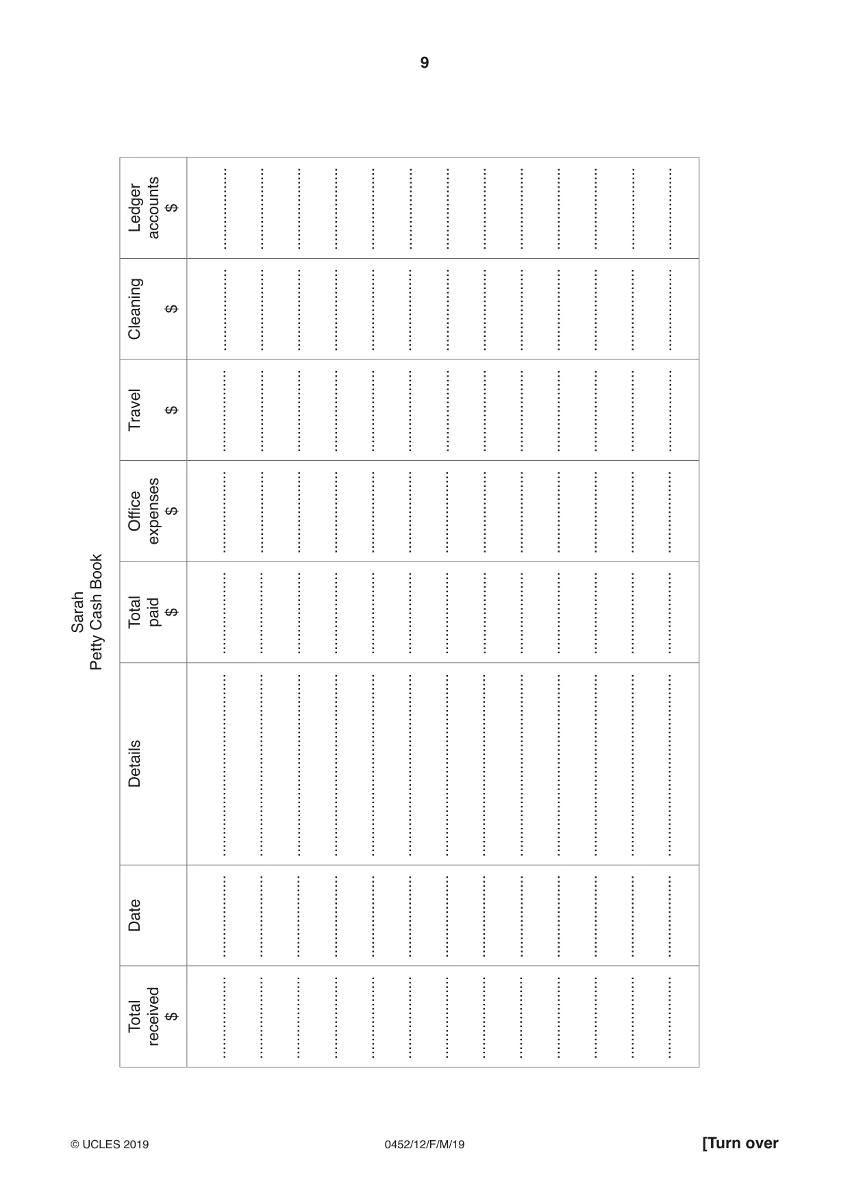 Cambridge IGCSE Accounting 0452 2019 Feb/March Paper 1 · Variant 2 question paper, page 9 of 20