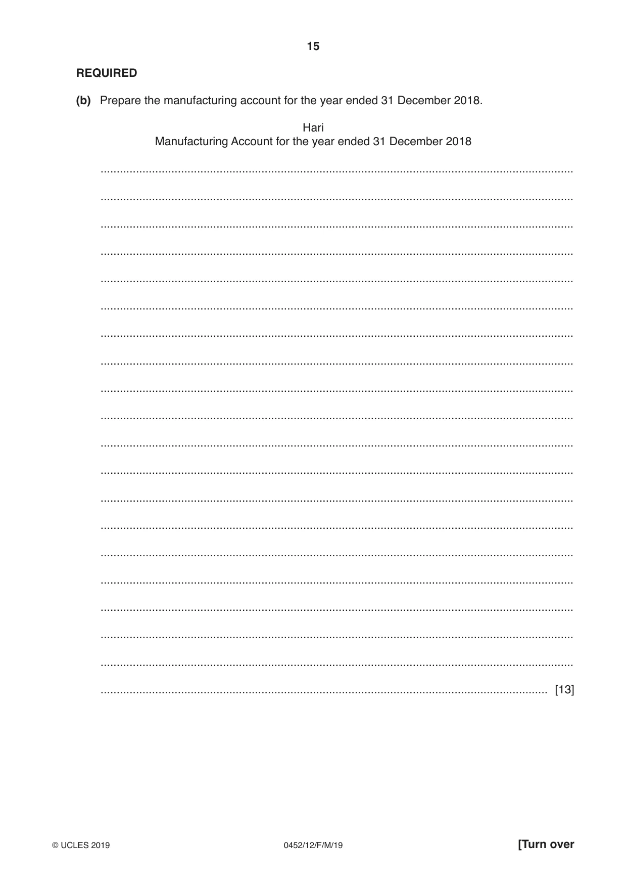 Cambridge IGCSE Accounting 0452 2019 Feb/March Paper 1 · Variant 2 question paper, page 15 of 20