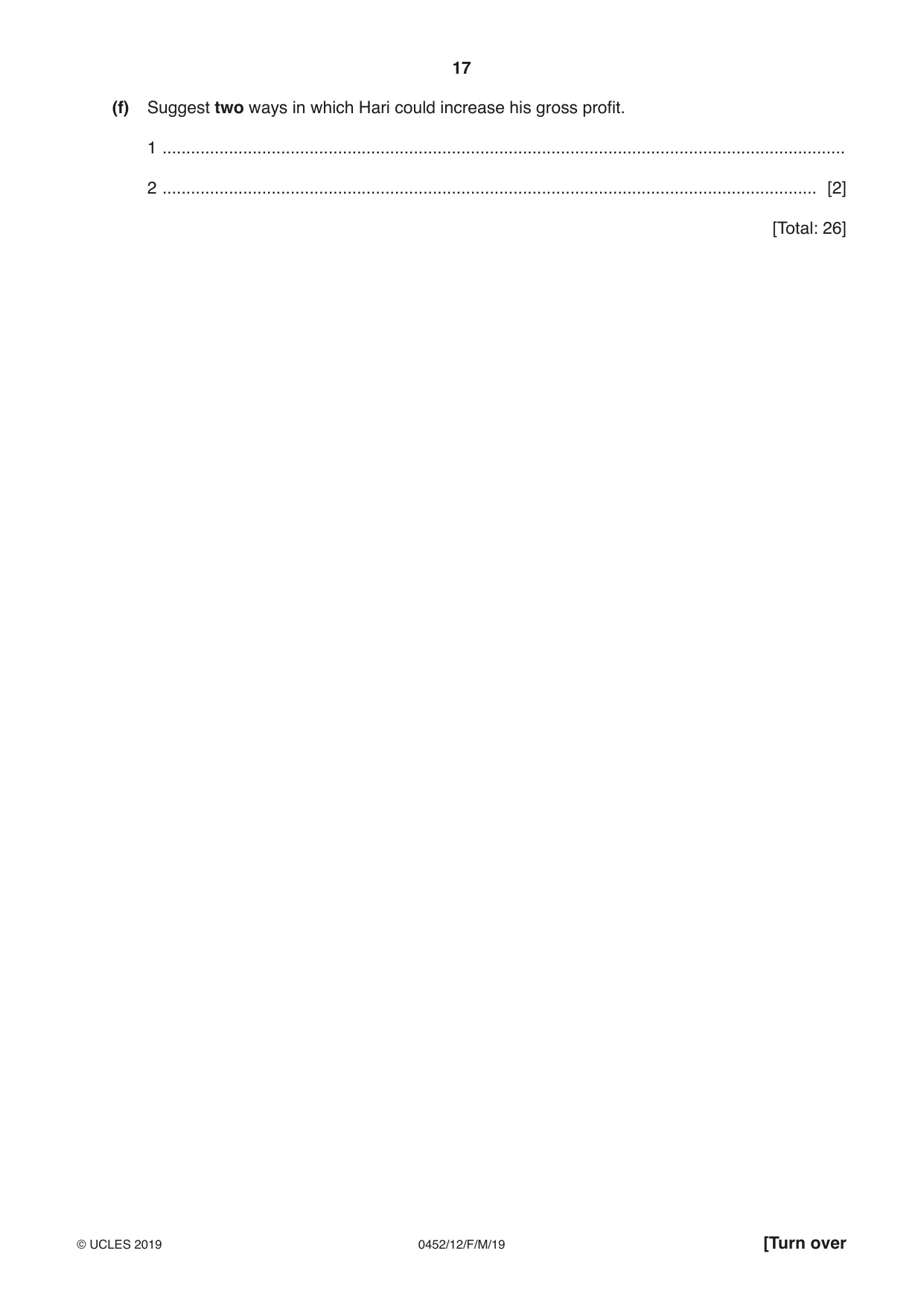 Cambridge IGCSE Accounting 0452 2019 Feb/March Paper 1 · Variant 2 question paper, page 17 of 20