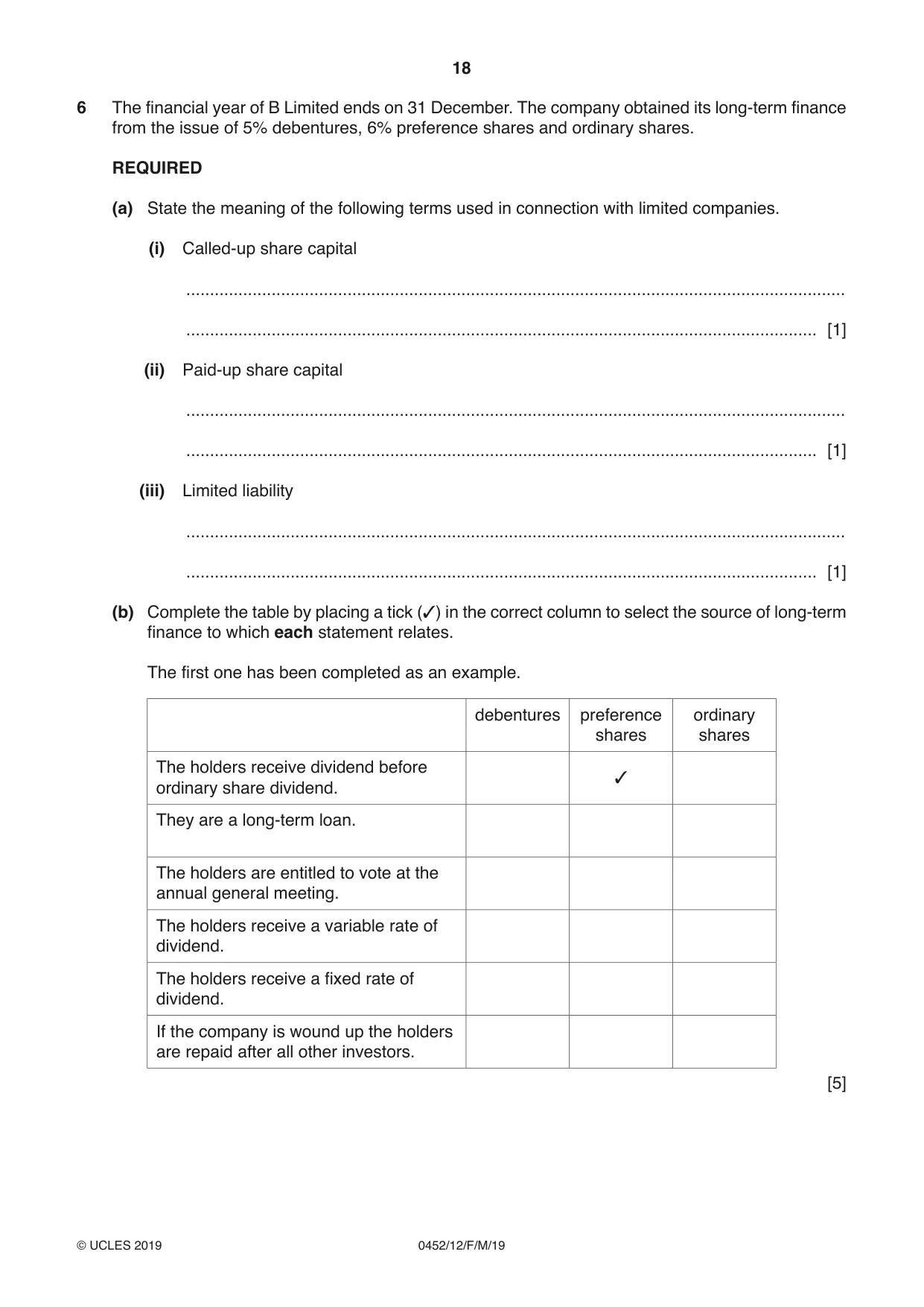 Cambridge IGCSE Accounting 0452 2019 Feb/March Paper 1 · Variant 2 question paper, page 18 of 20