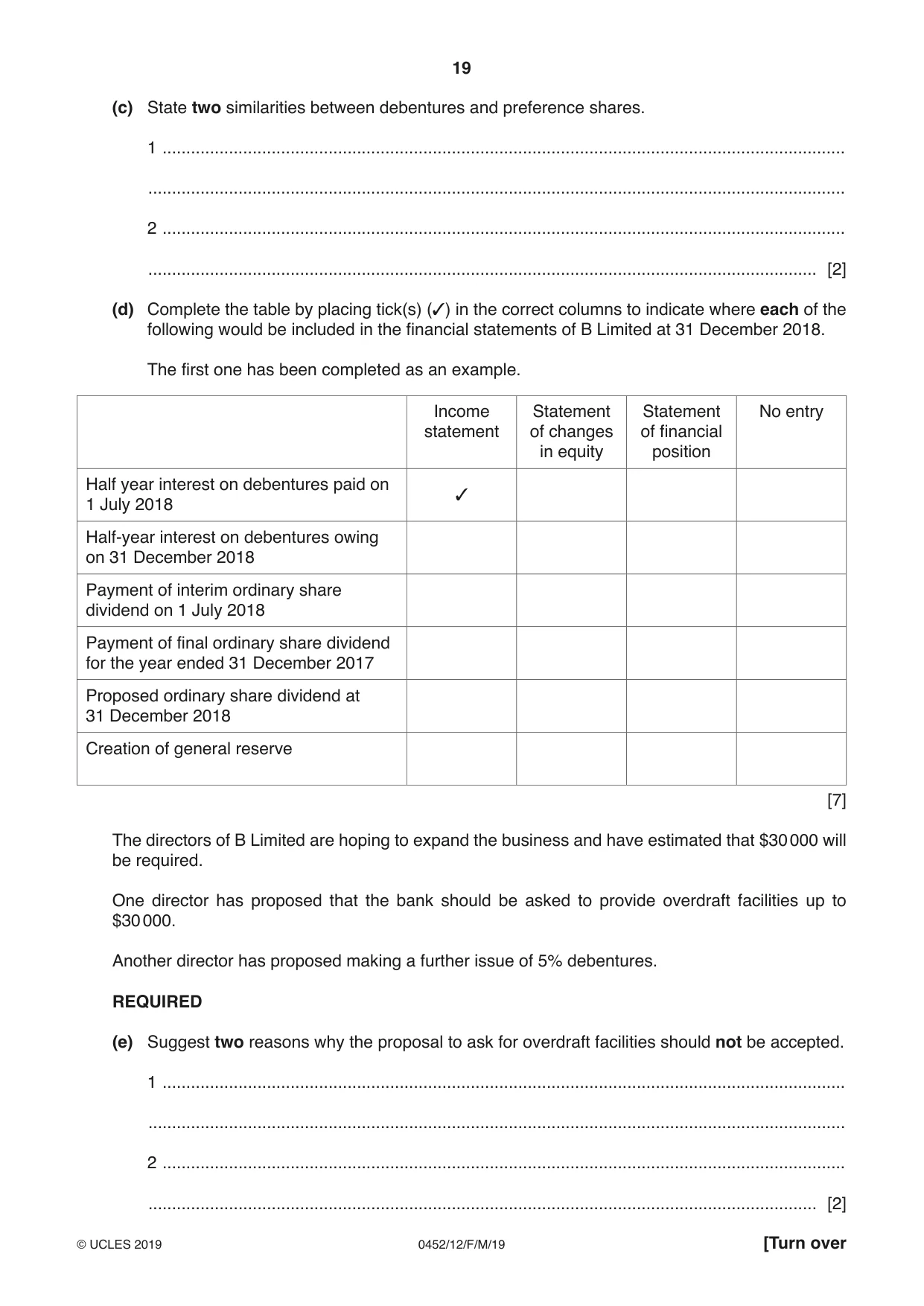 Cambridge IGCSE Accounting 0452 2019 Feb/March Paper 1 · Variant 2 question paper, page 19 of 20