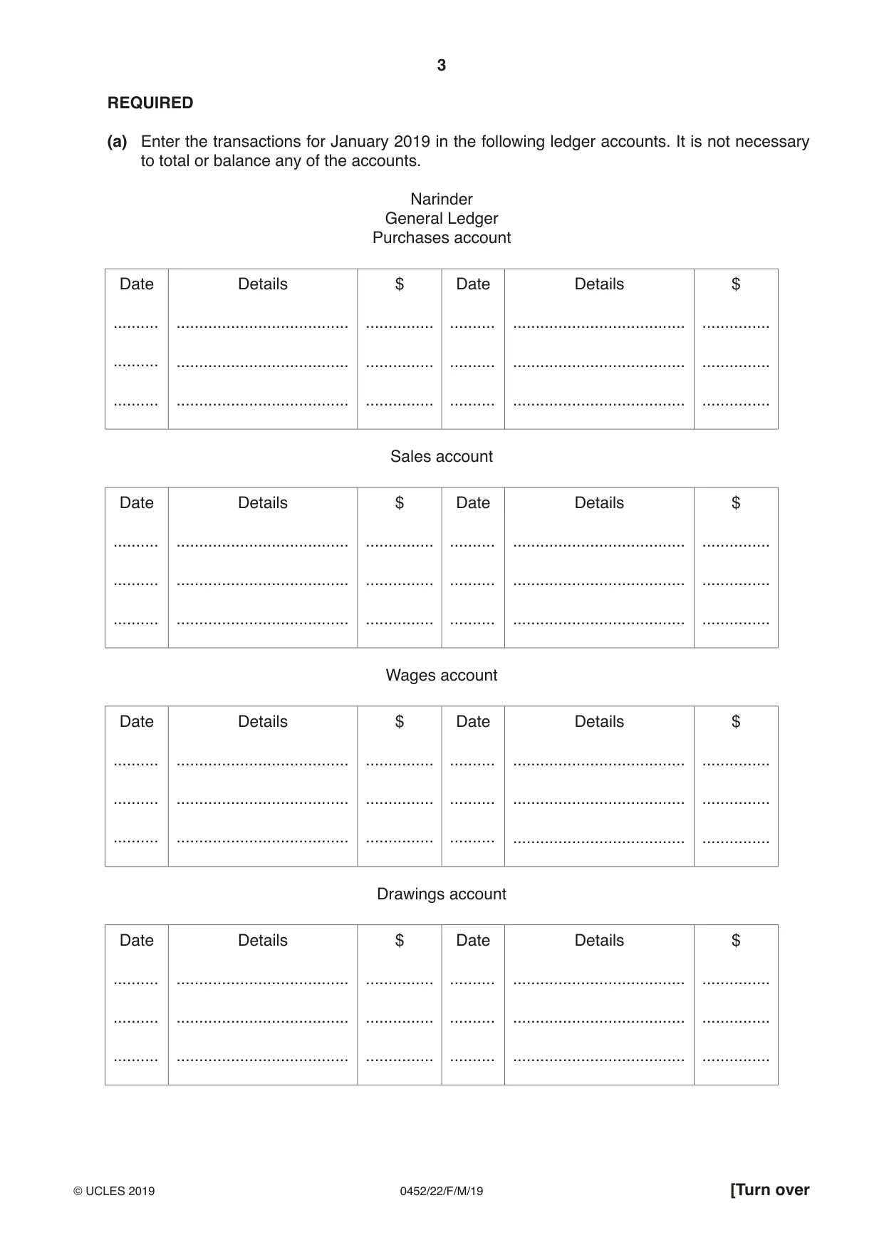 Cambridge IGCSE Accounting 0452 2019 Feb/March Paper 2 · Variant 2 question paper, page 3 of 20