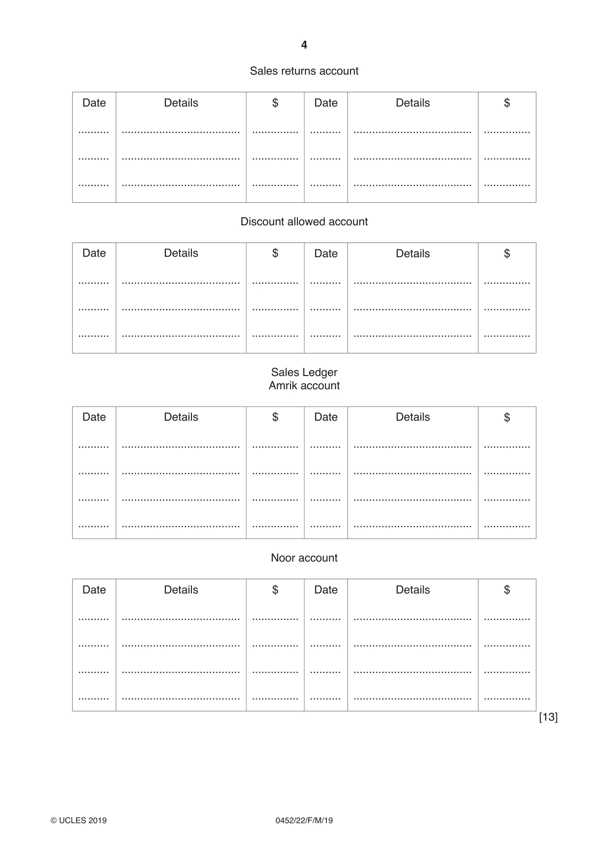 Cambridge IGCSE Accounting 0452 2019 Feb/March Paper 2 · Variant 2 question paper, page 4 of 20