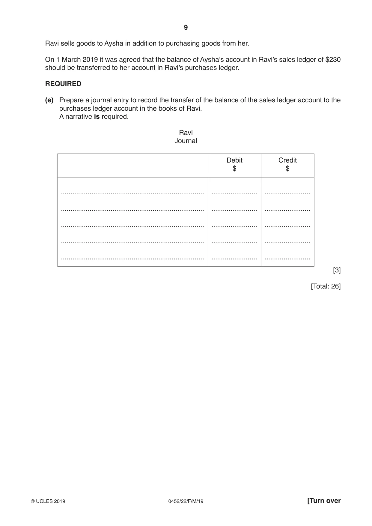 Cambridge IGCSE Accounting 0452 2019 Feb/March Paper 2 · Variant 2 question paper, page 9 of 20