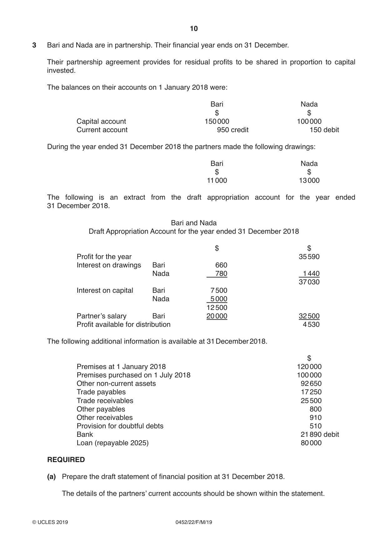 Cambridge IGCSE Accounting 0452 2019 Feb/March Paper 2 · Variant 2 question paper, page 10 of 20