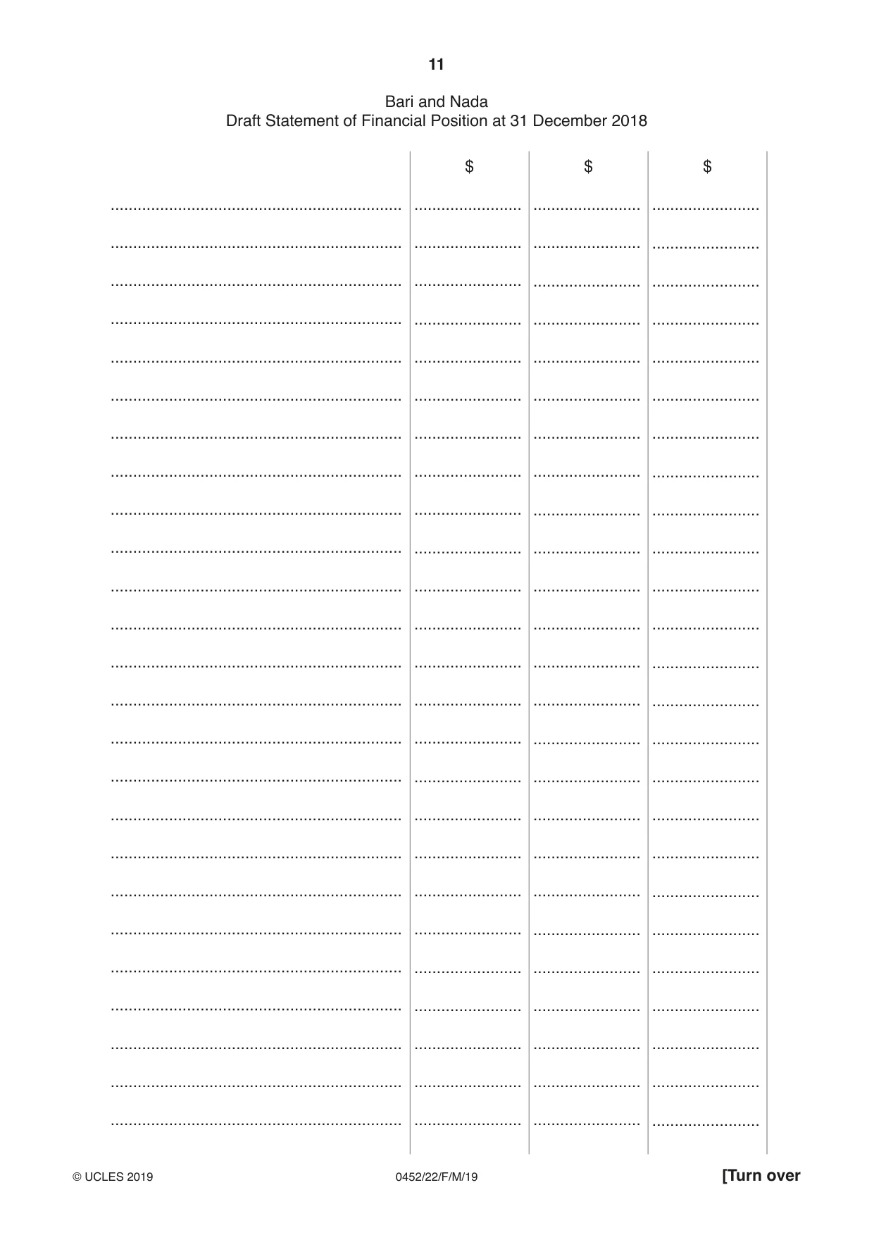 Cambridge IGCSE Accounting 0452 2019 Feb/March Paper 2 · Variant 2 question paper, page 11 of 20