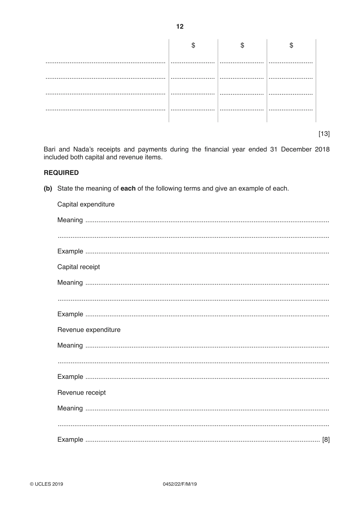 Cambridge IGCSE Accounting 0452 2019 Feb/March Paper 2 · Variant 2 question paper, page 12 of 20
