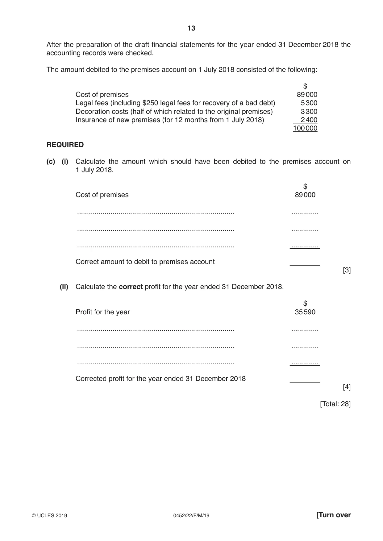 Cambridge IGCSE Accounting 0452 2019 Feb/March Paper 2 · Variant 2 question paper, page 13 of 20