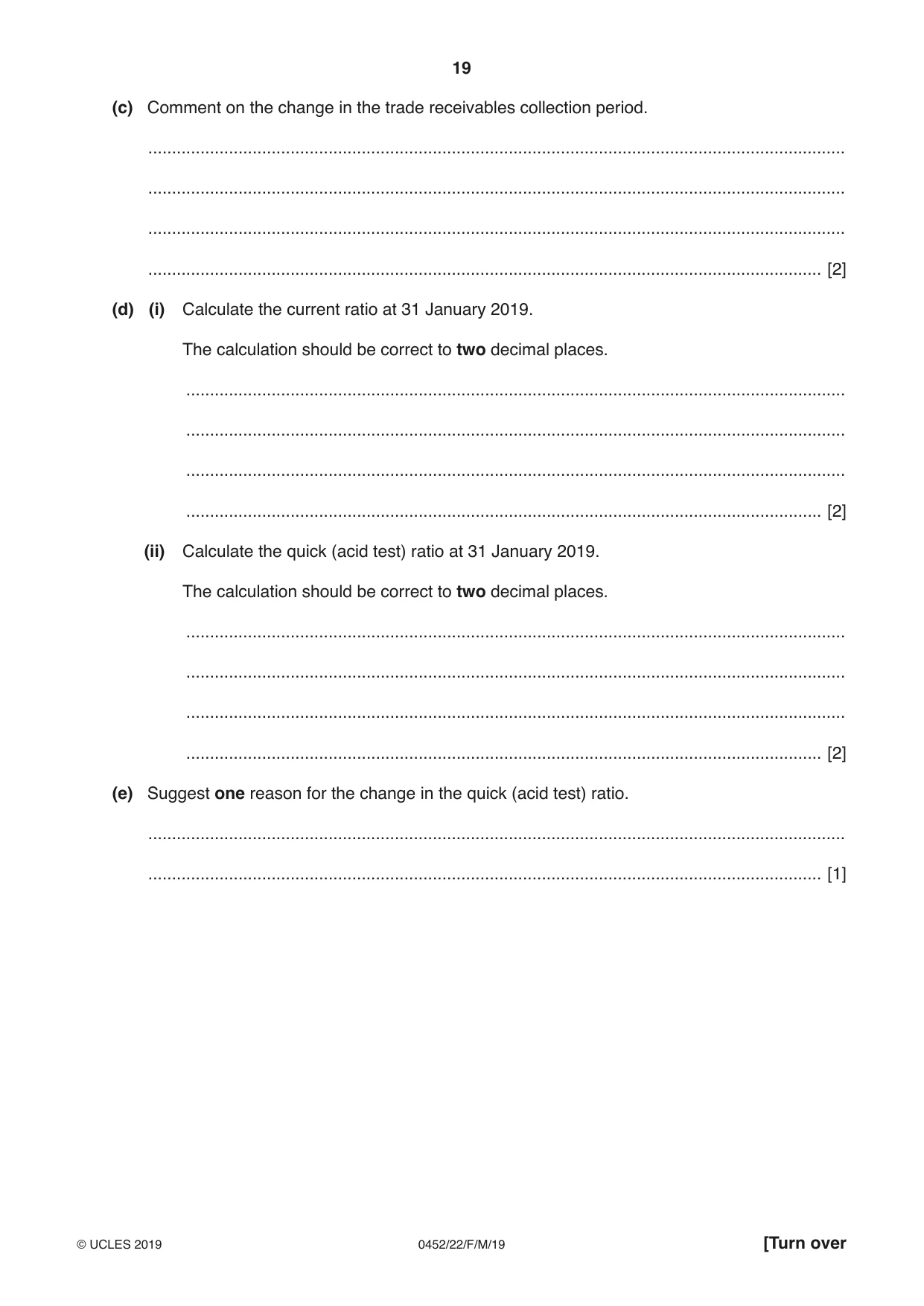 Cambridge IGCSE Accounting 0452 2019 Feb/March Paper 2 · Variant 2 question paper, page 19 of 20