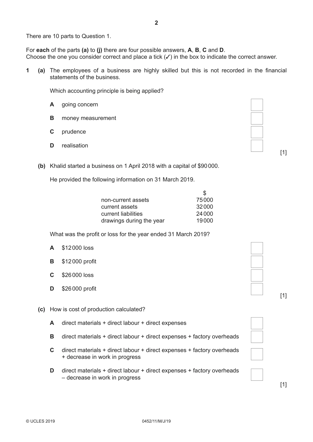 Cambridge IGCSE Accounting 0452 2019 May/June Paper 1 · Variant 1 question paper, page 2 of 24