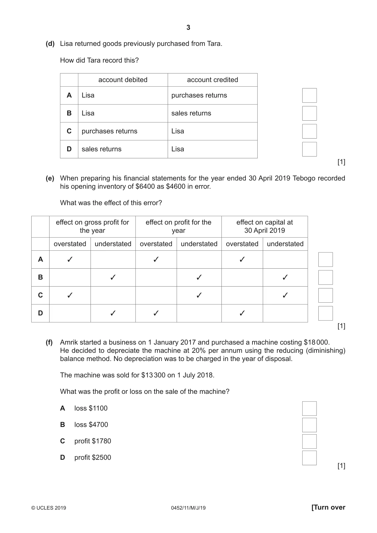 Cambridge IGCSE Accounting 0452 2019 May/June Paper 1 · Variant 1 question paper, page 3 of 24
