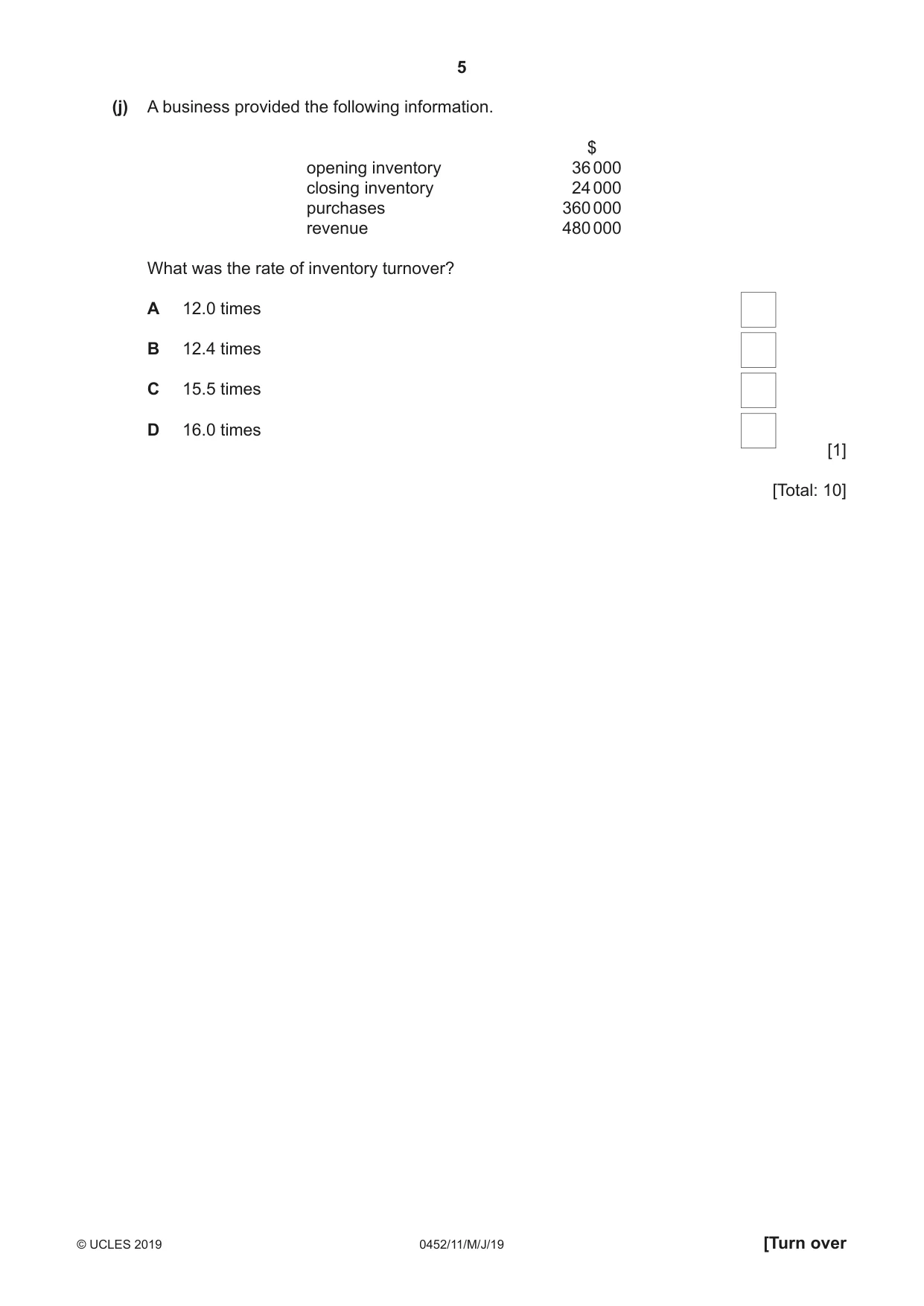 Cambridge IGCSE Accounting 0452 2019 May/June Paper 1 · Variant 1 question paper, page 5 of 24