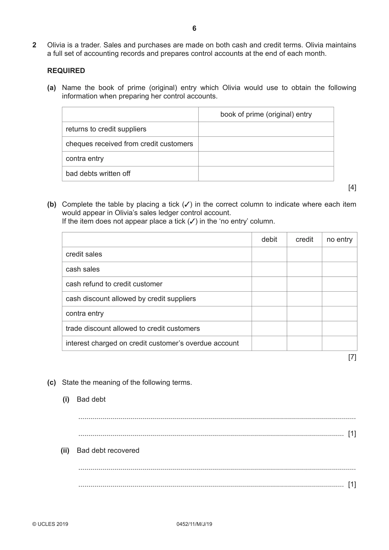 Cambridge IGCSE Accounting 0452 2019 May/June Paper 1 · Variant 1 question paper, page 6 of 24